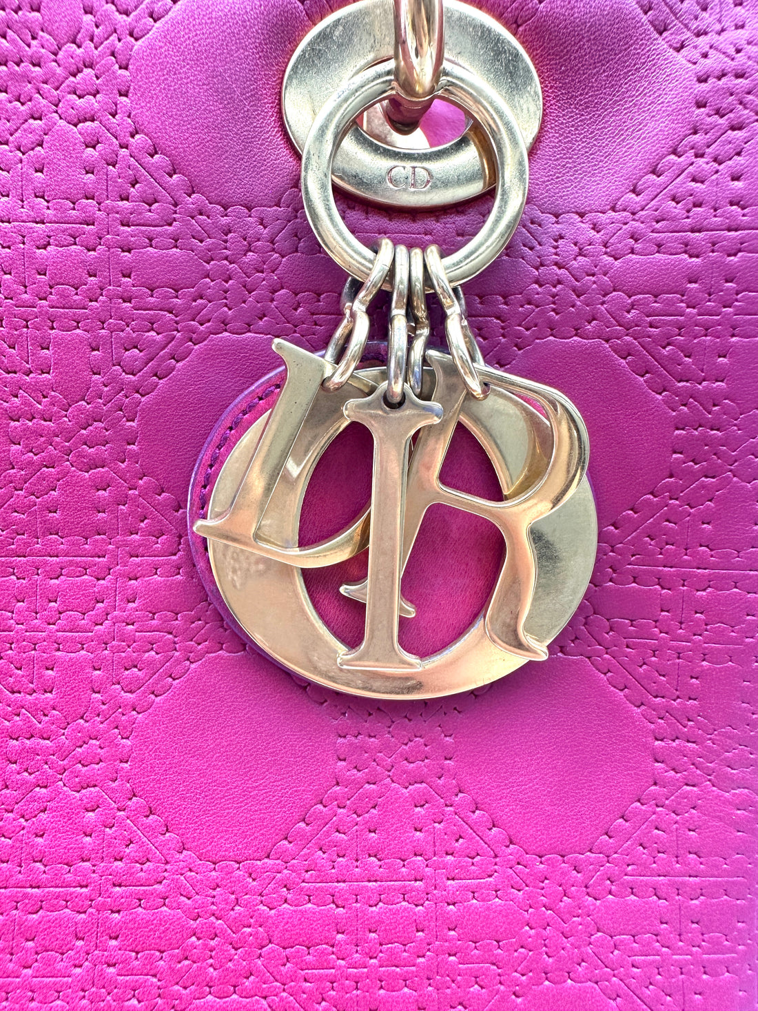 Christian Dior Lady Dior Pinkl Cannage Leather Handle Bag With Gold Buckle DR767