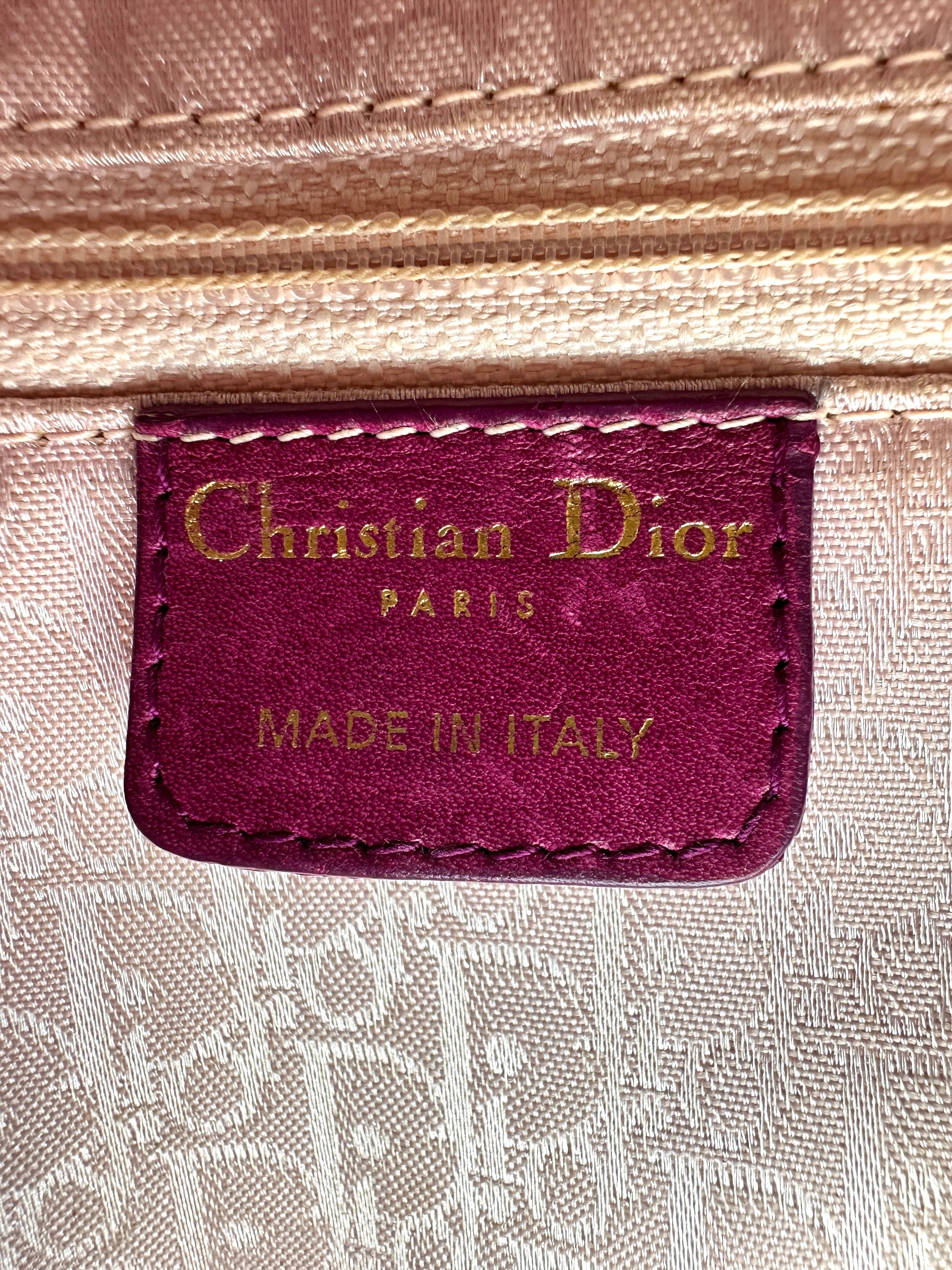 Christian Dior Lady Dior Pinkl Cannage Leather Handle Bag With Gold Buckle DR767
