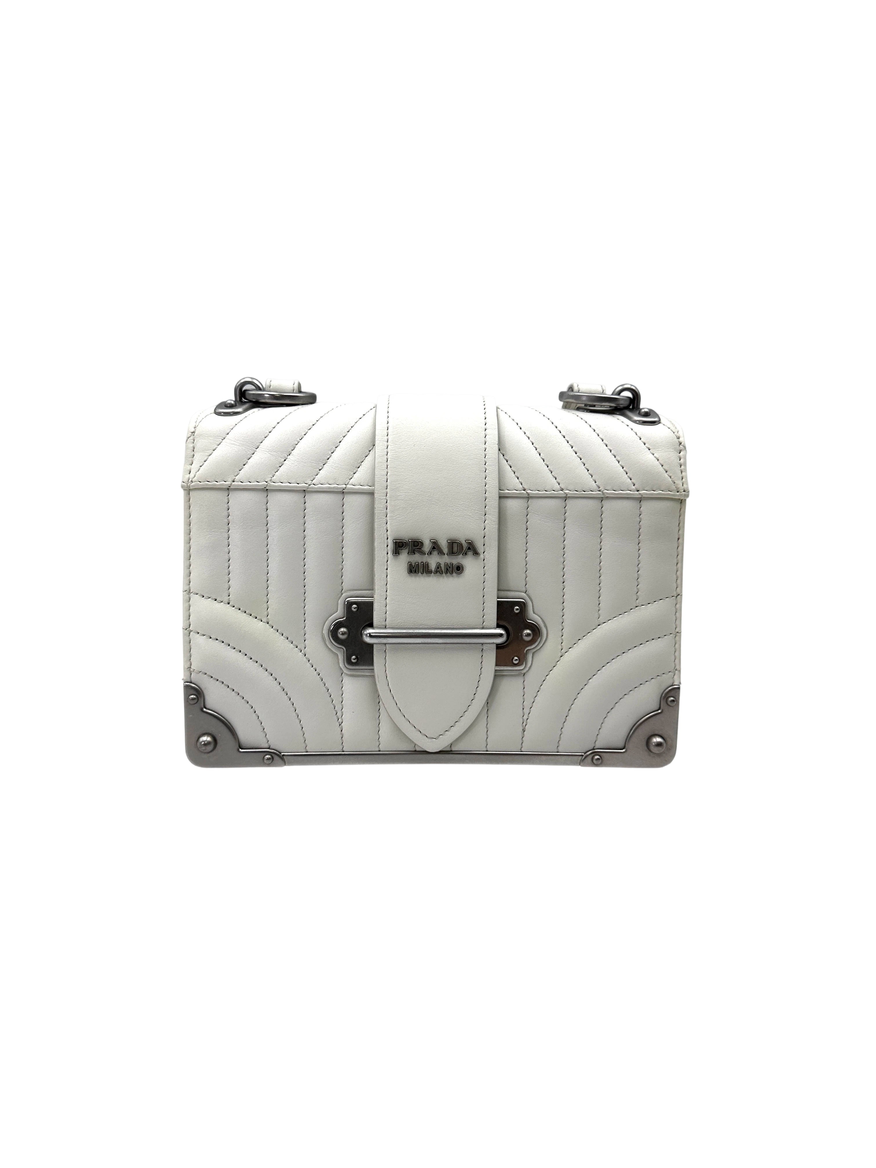 Prada Cahier White Quilted Leather Shoulder Bag PR418