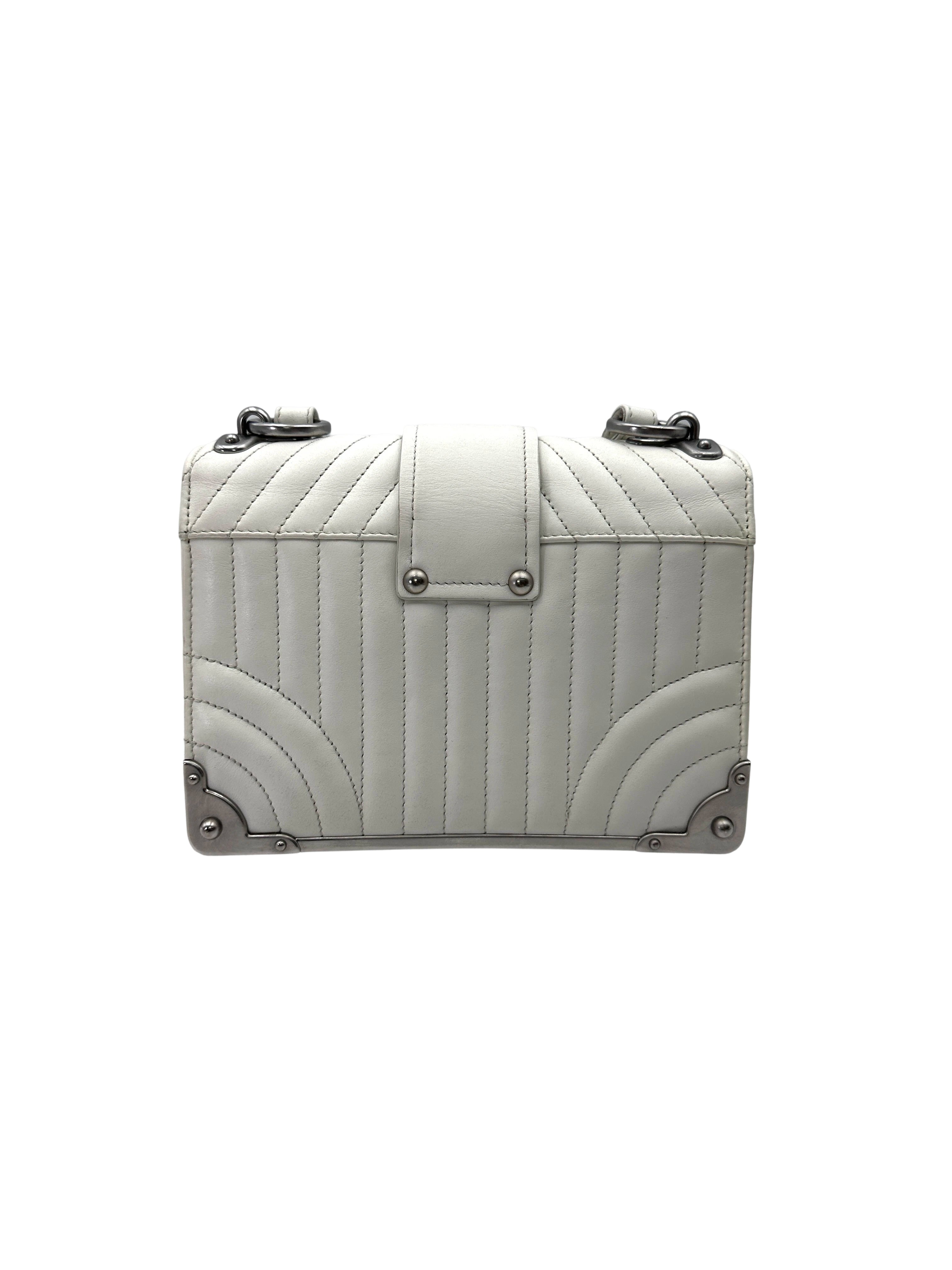Prada Cahier White Quilted Leather Shoulder Bag PR418