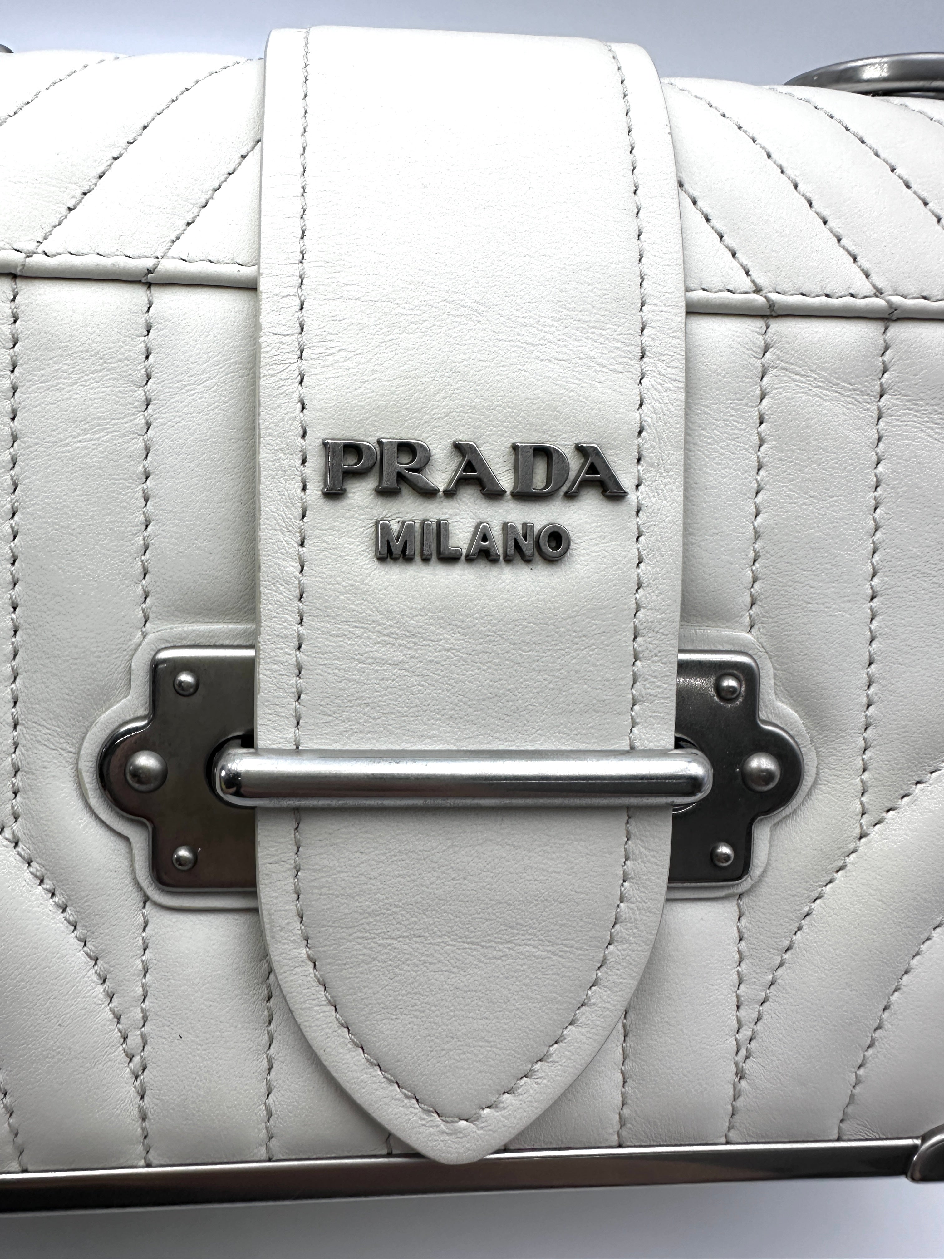 Prada Cahier White Quilted Leather Shoulder Bag PR418