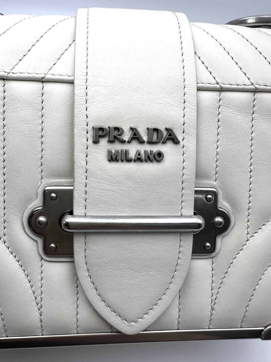 Prada Cahier White Quilted Leather Shoulder Bag PR418