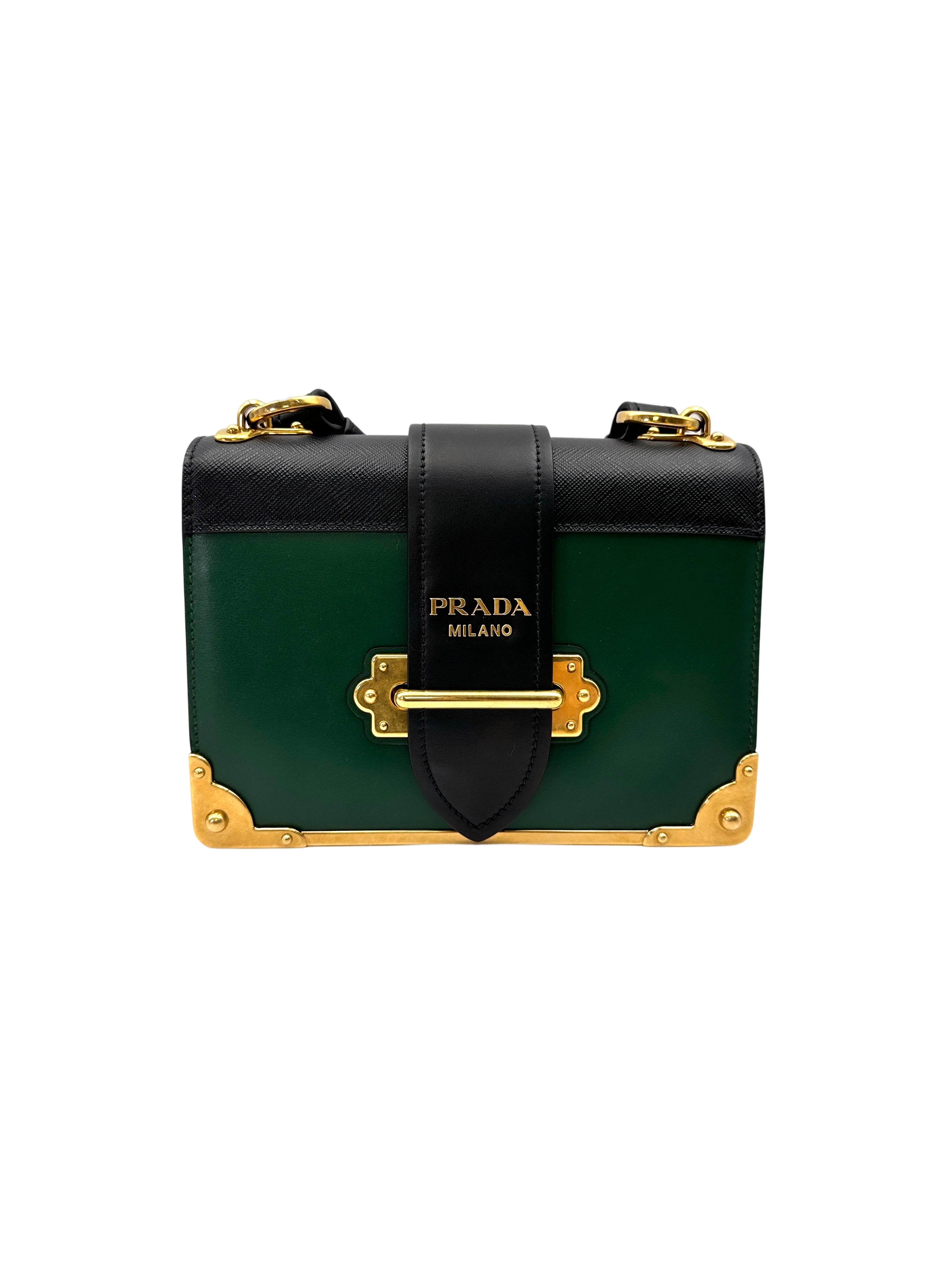 Prada Cahier Black/Green Leather Shoulder Bag PR430