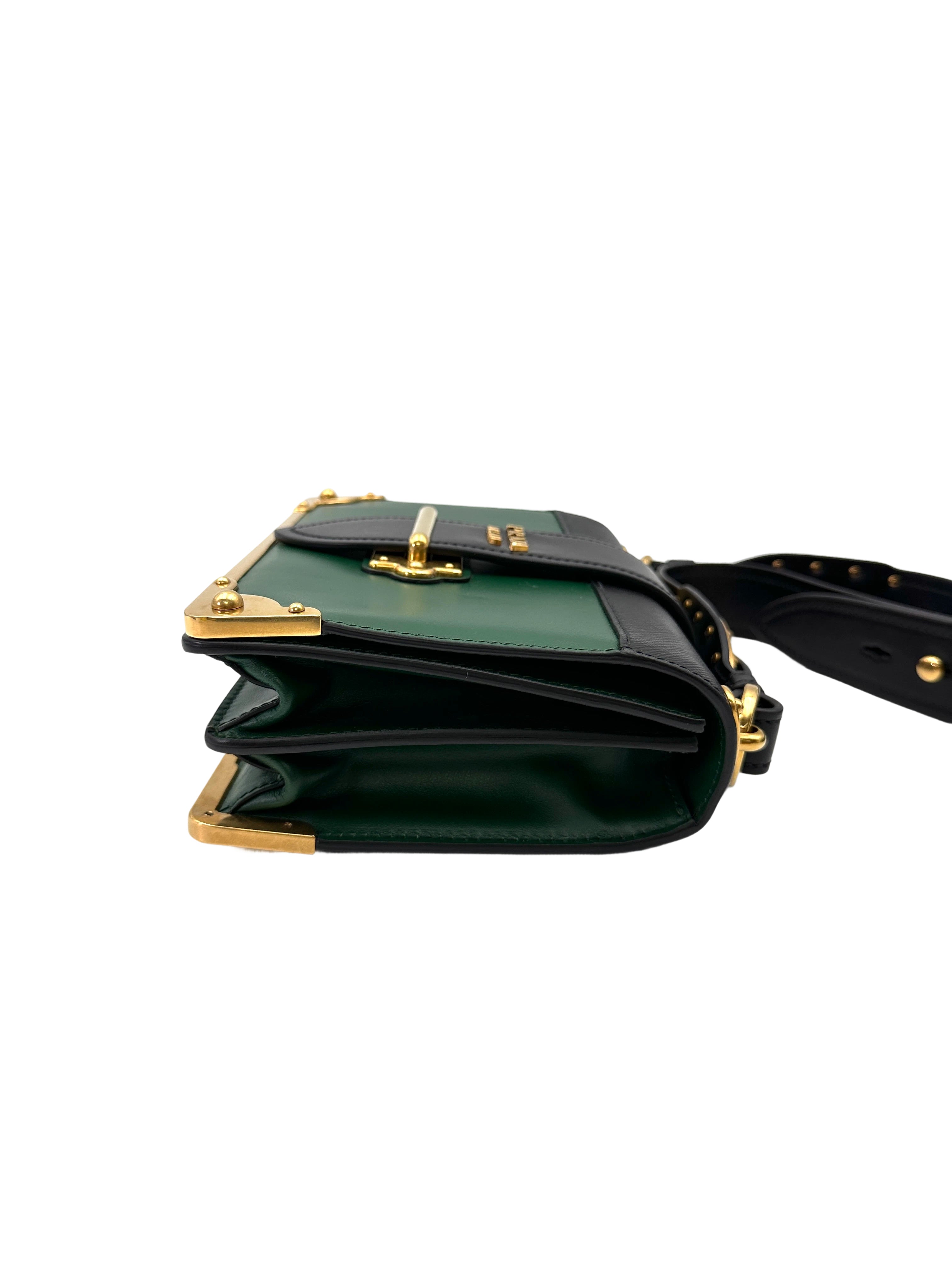 Prada Cahier Black/Green Leather Shoulder Bag PR430
