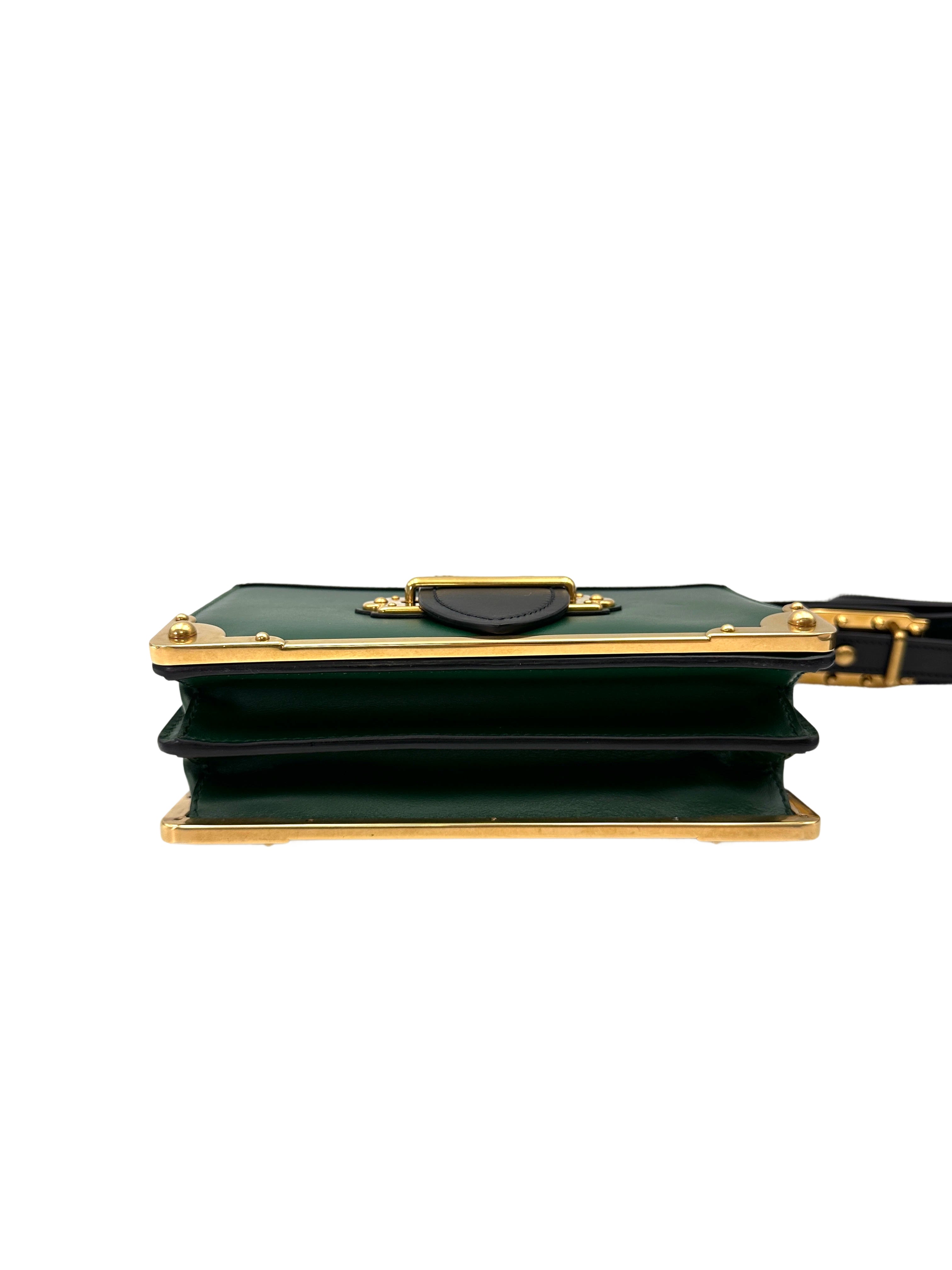 Prada Cahier Black/Green Leather Shoulder Bag PR430