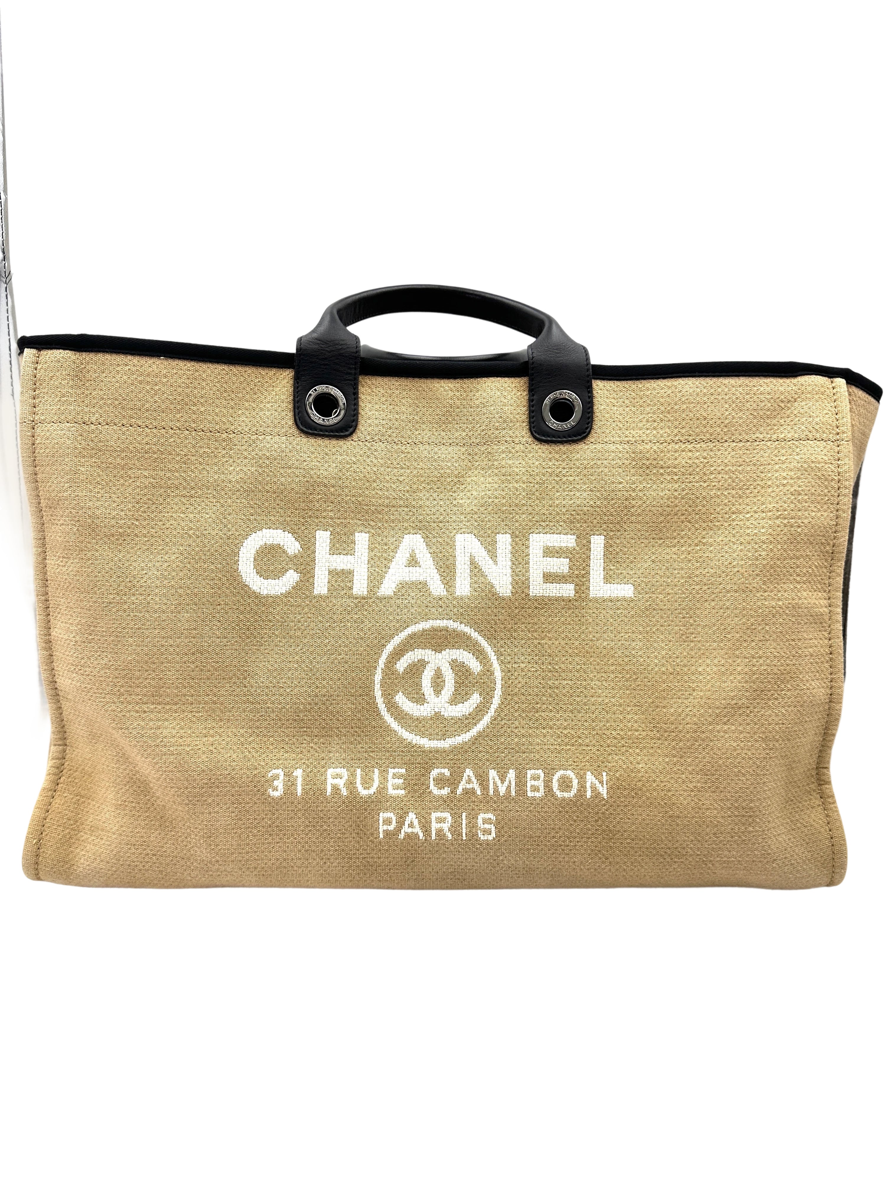 Chanel Deauville Beige Canvas Large Size Tote Handle Bag(15***98) CC2080