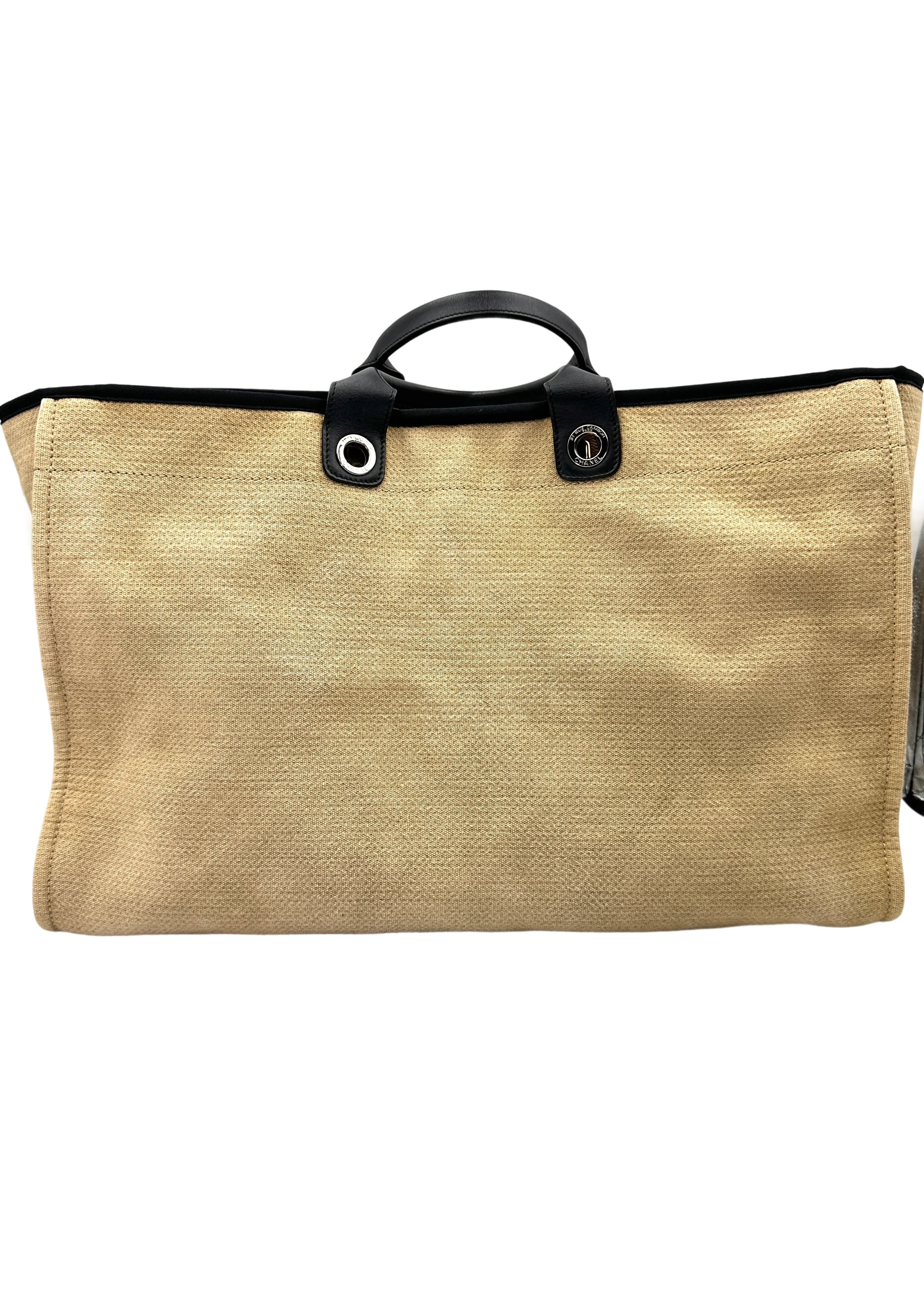 Chanel Deauville Beige Canvas Large Size Tote Handle Bag(15***98) CC2080