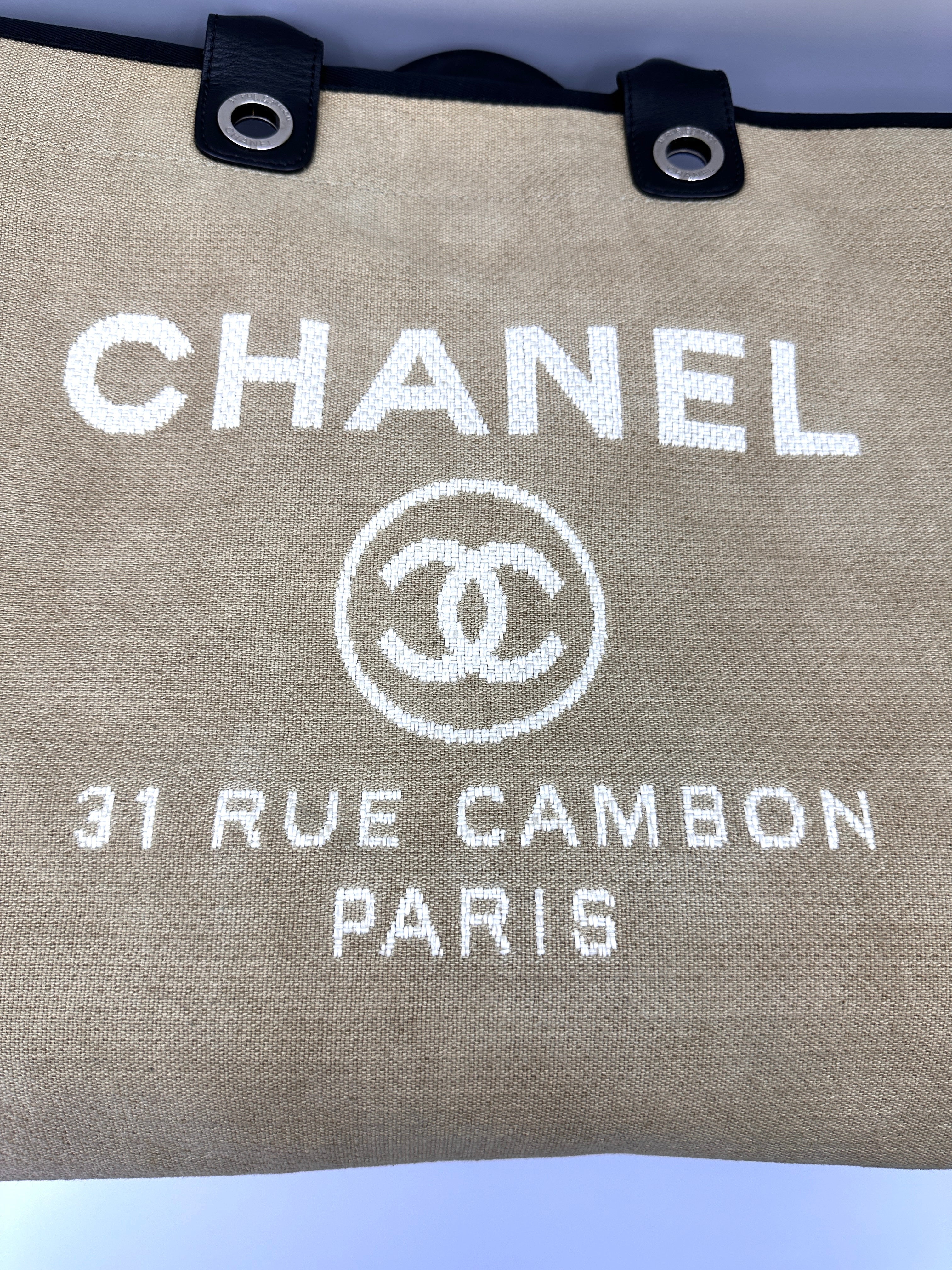 Chanel Deauville Beige Canvas Large Size Tote Handle Bag(15***98) CC2080