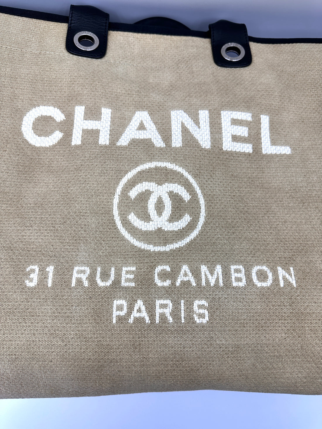 Chanel Deauville Beige Canvas Large Size Tote Handle Bag(15***98) CC2080