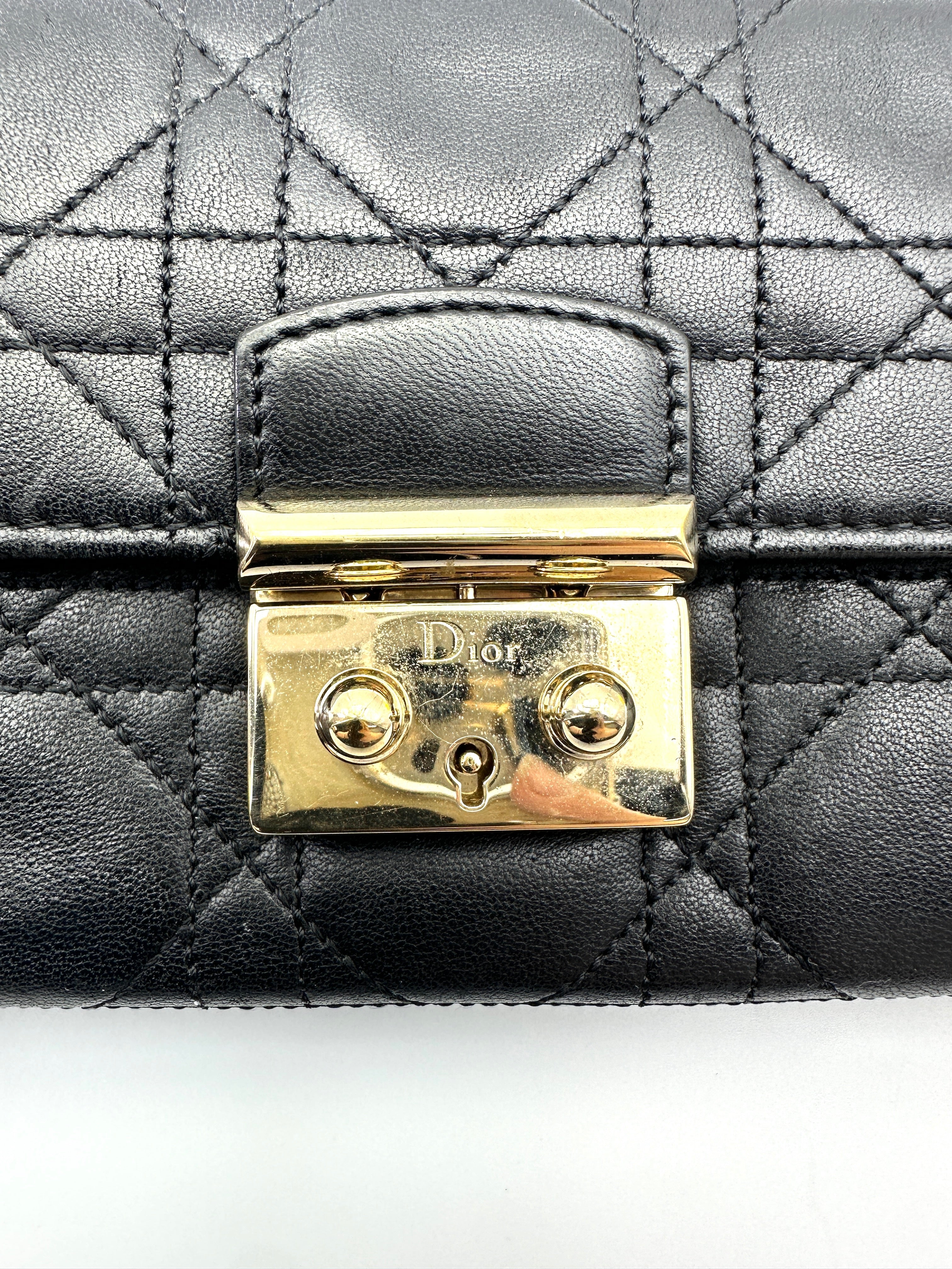 Christian Dior Miss Dior Black Cannage Lambskin Chain Clutch DR769