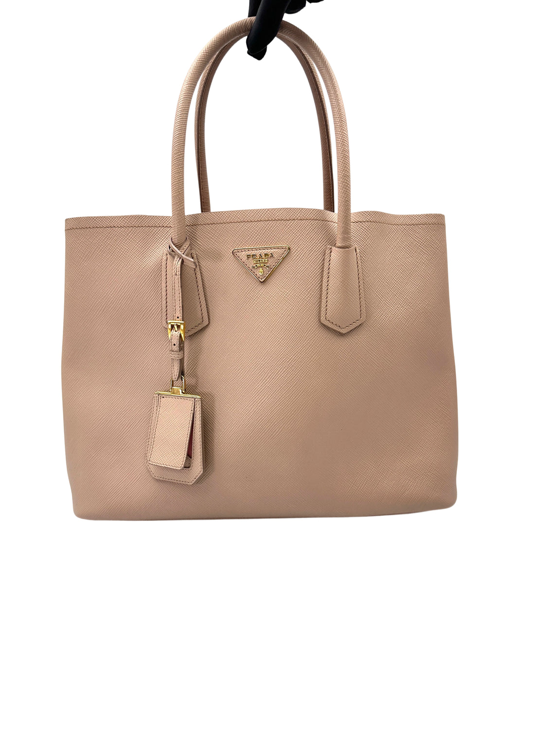 Prada Double Beige Saffiano Cuir Leather Handle Bag PR420