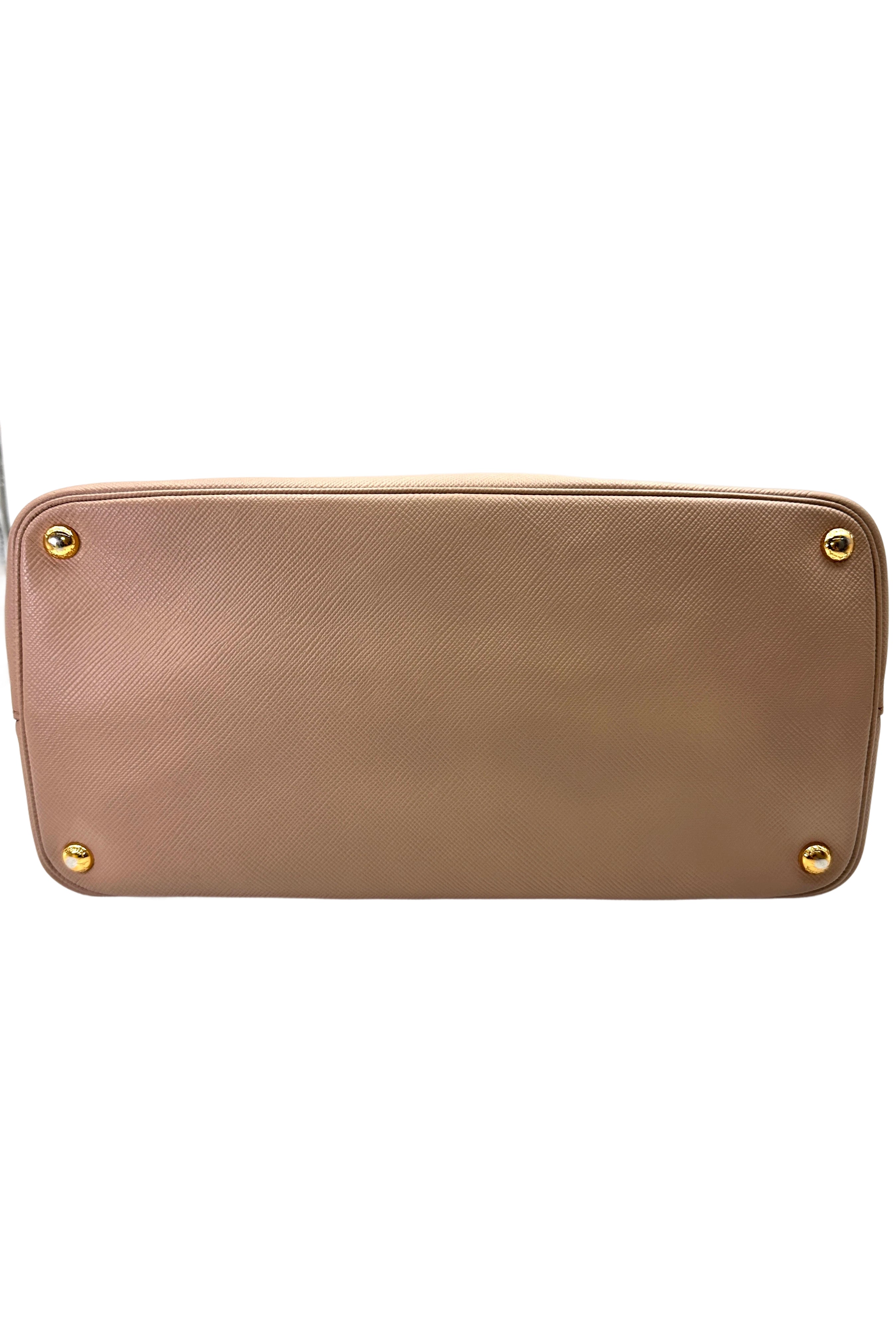 Prada Double Beige Saffiano Cuir Leather Handle Bag PR420