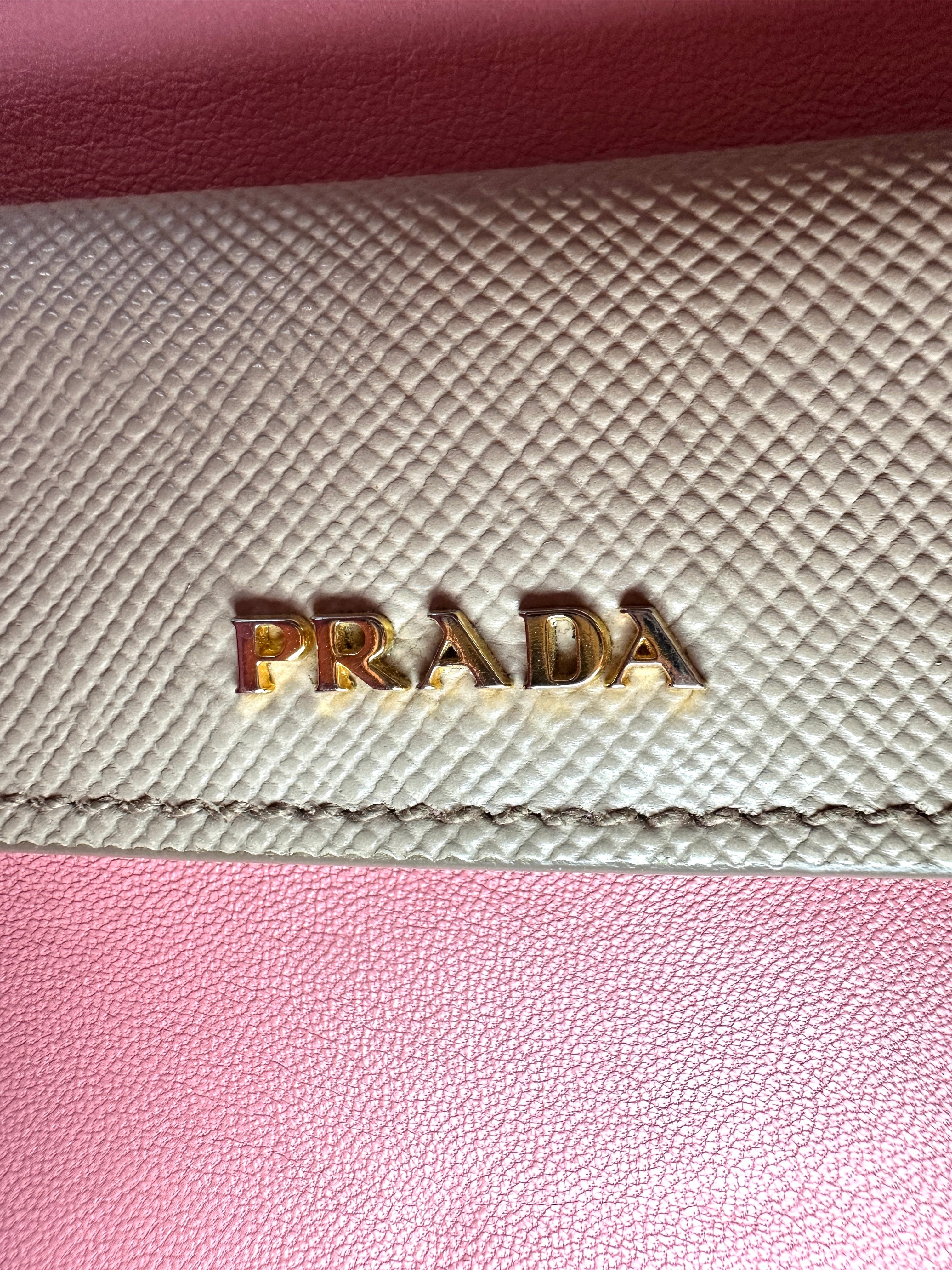 Prada Double Beige Saffiano Cuir Leather Handle Bag PR420