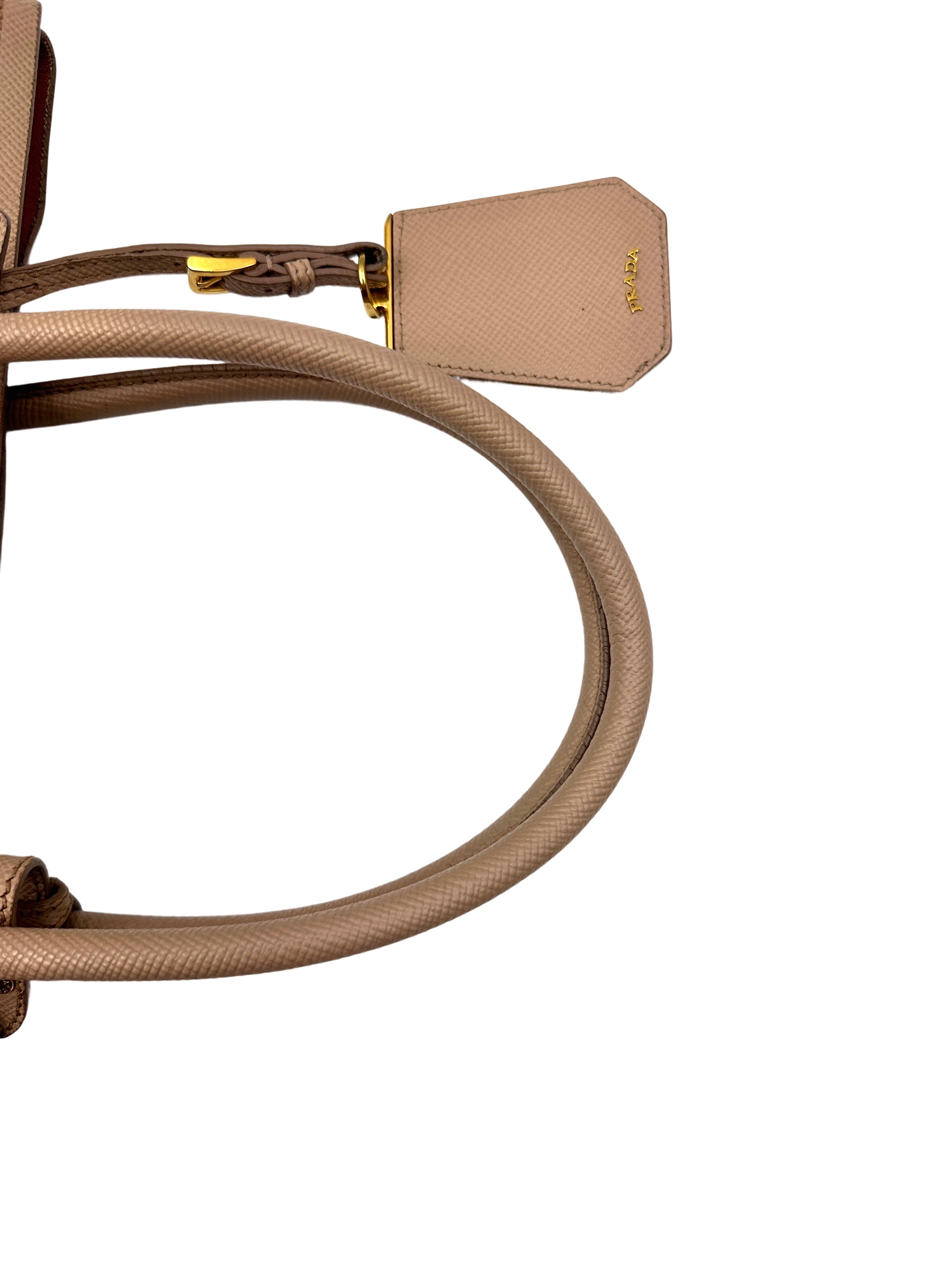 Prada Double Beige Saffiano Cuir Leather Handle Bag PR420