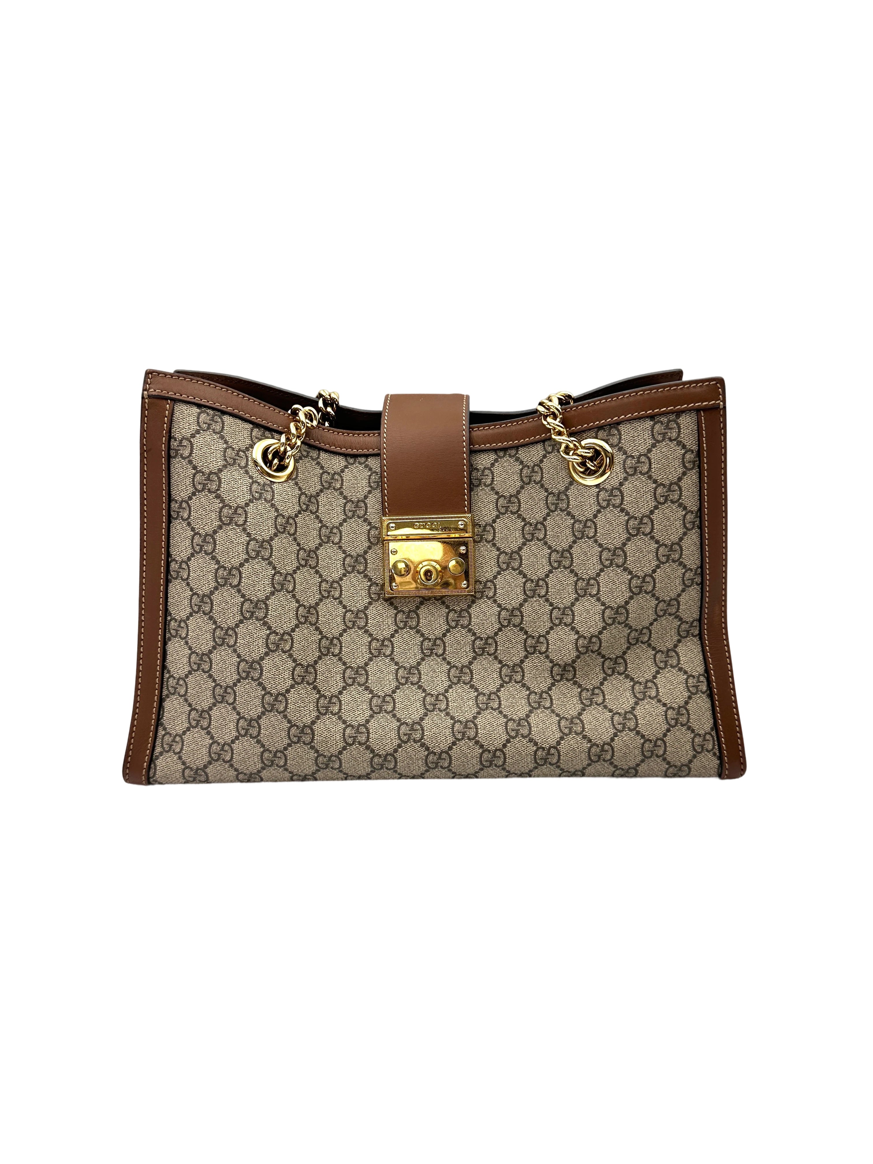 Gucci Padlock GG Canvas Shoulder Bag With Brown Trim GG1168