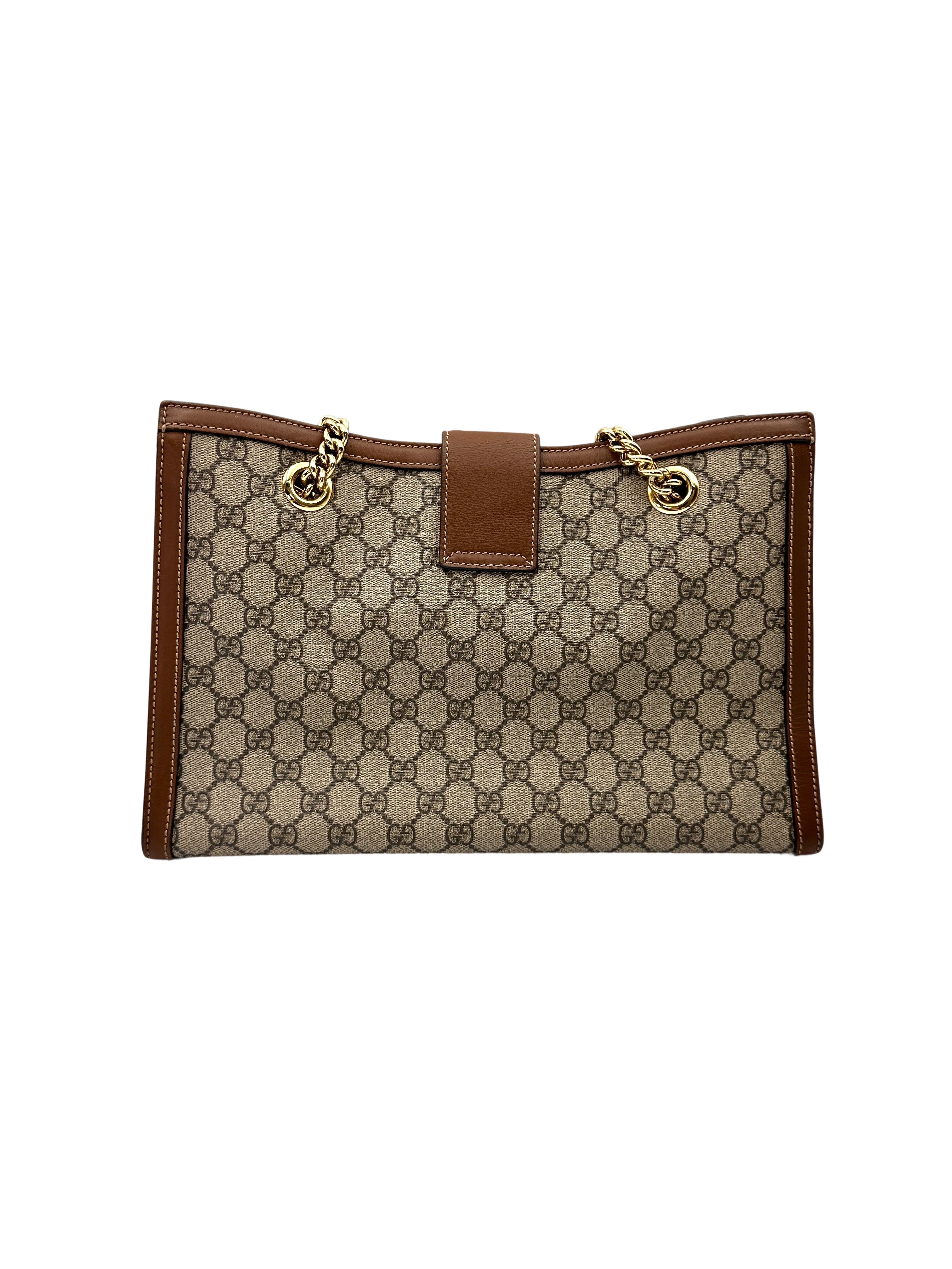 Gucci Padlock GG Canvas Shoulder Bag With Brown Trim GG1168