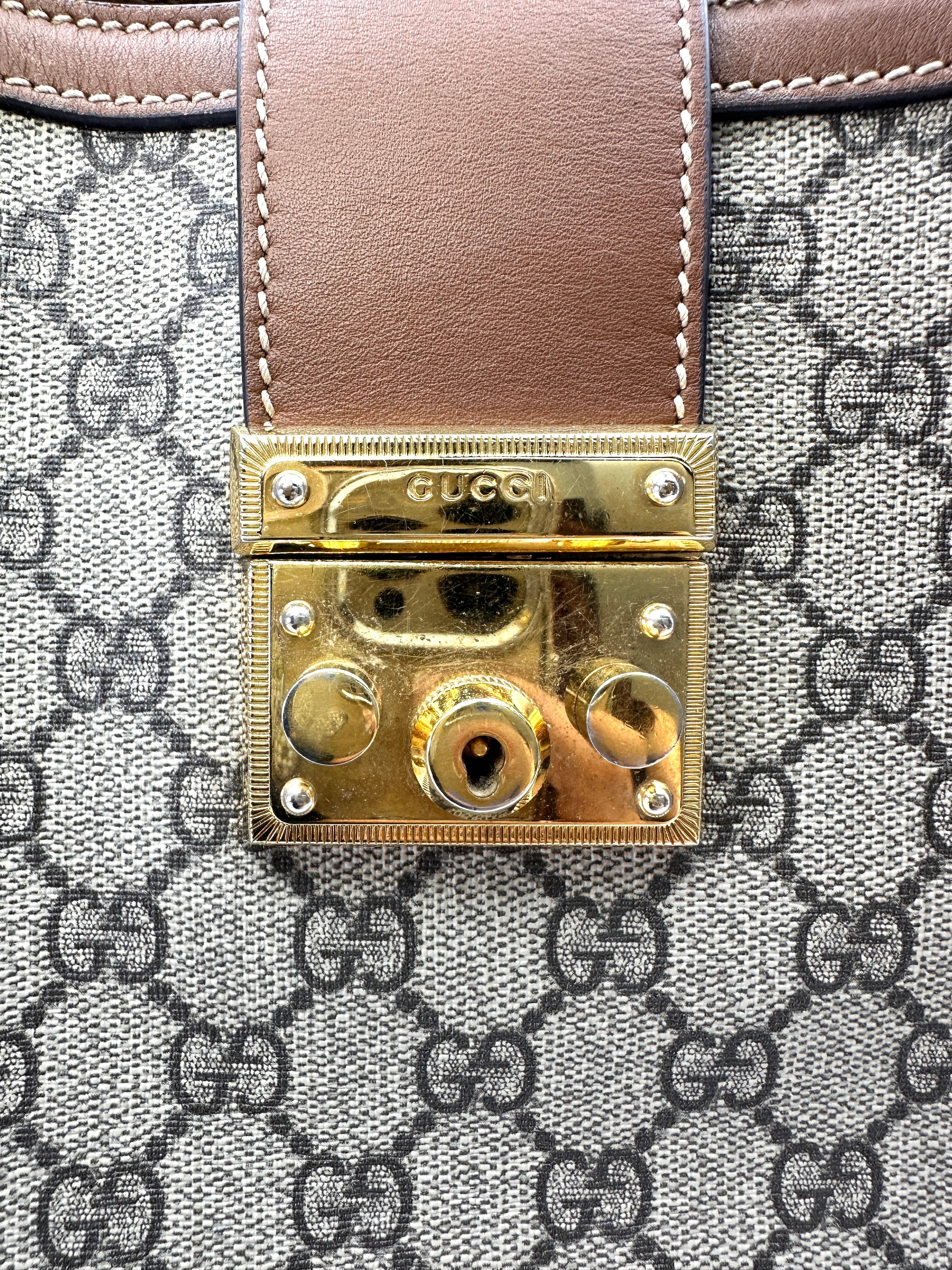 Gucci Padlock GG Canvas Shoulder Bag With Brown Trim GG1168