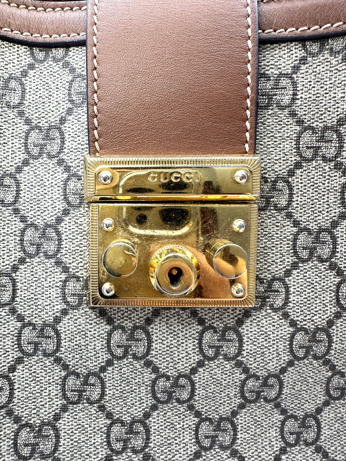Gucci Padlock GG Canvas Shoulder Bag With Brown Trim GG1168
