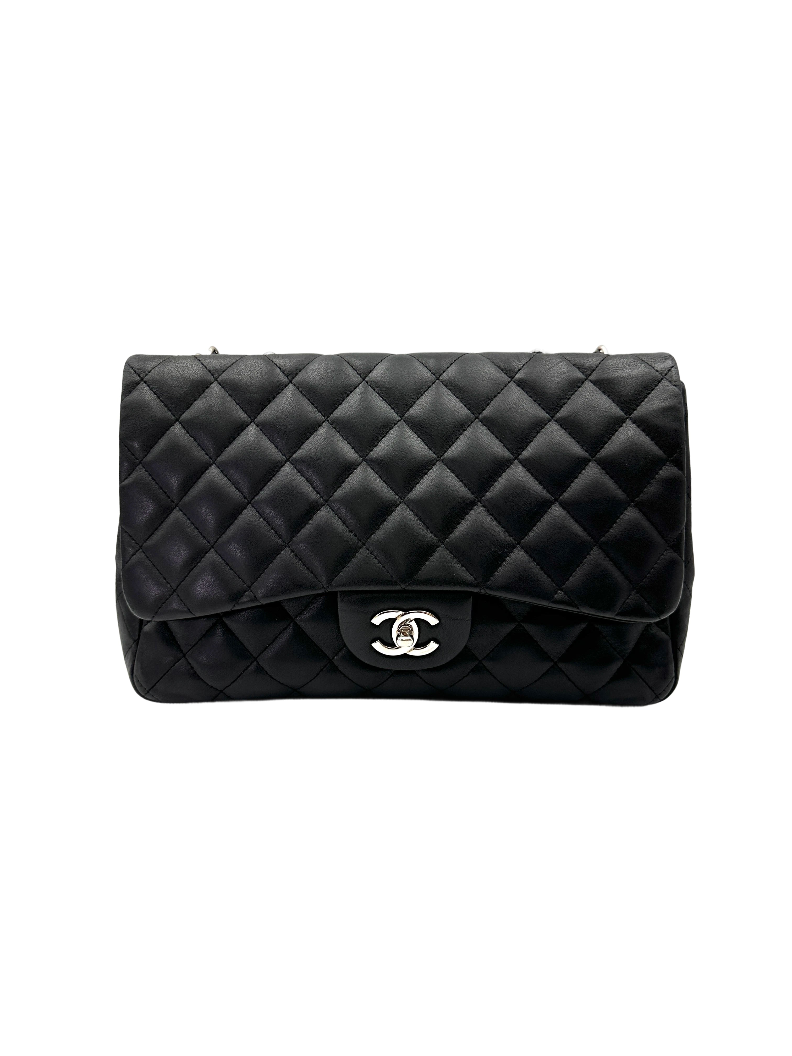 Chanel Classic Flap Black Quilted Leather Jumbo Flap Bag With Silver Buckle(13***55) CC2076