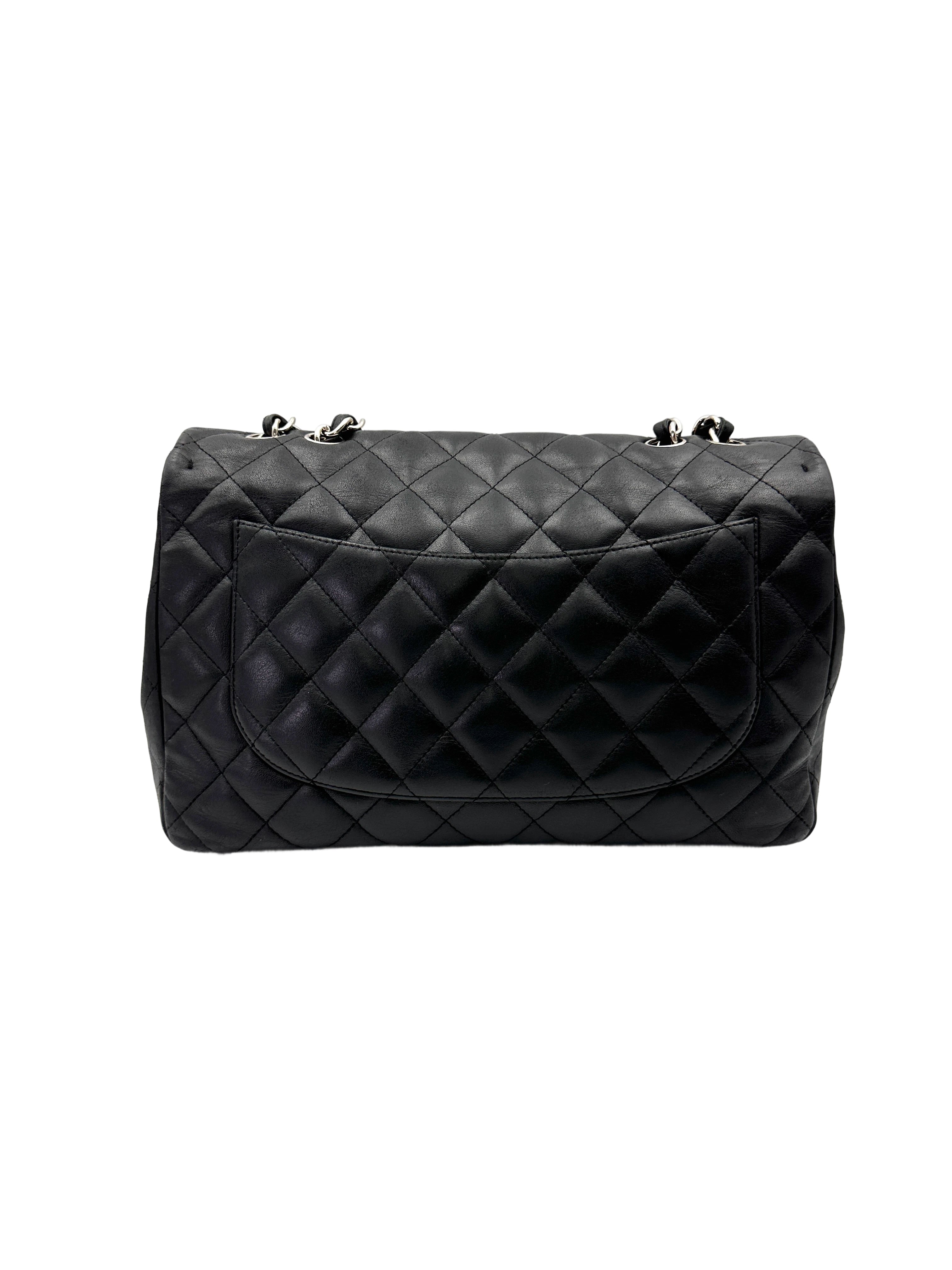 Chanel Classic Flap Black Quilted Leather Jumbo Flap Bag With Silver Buckle(13***55) CC2076