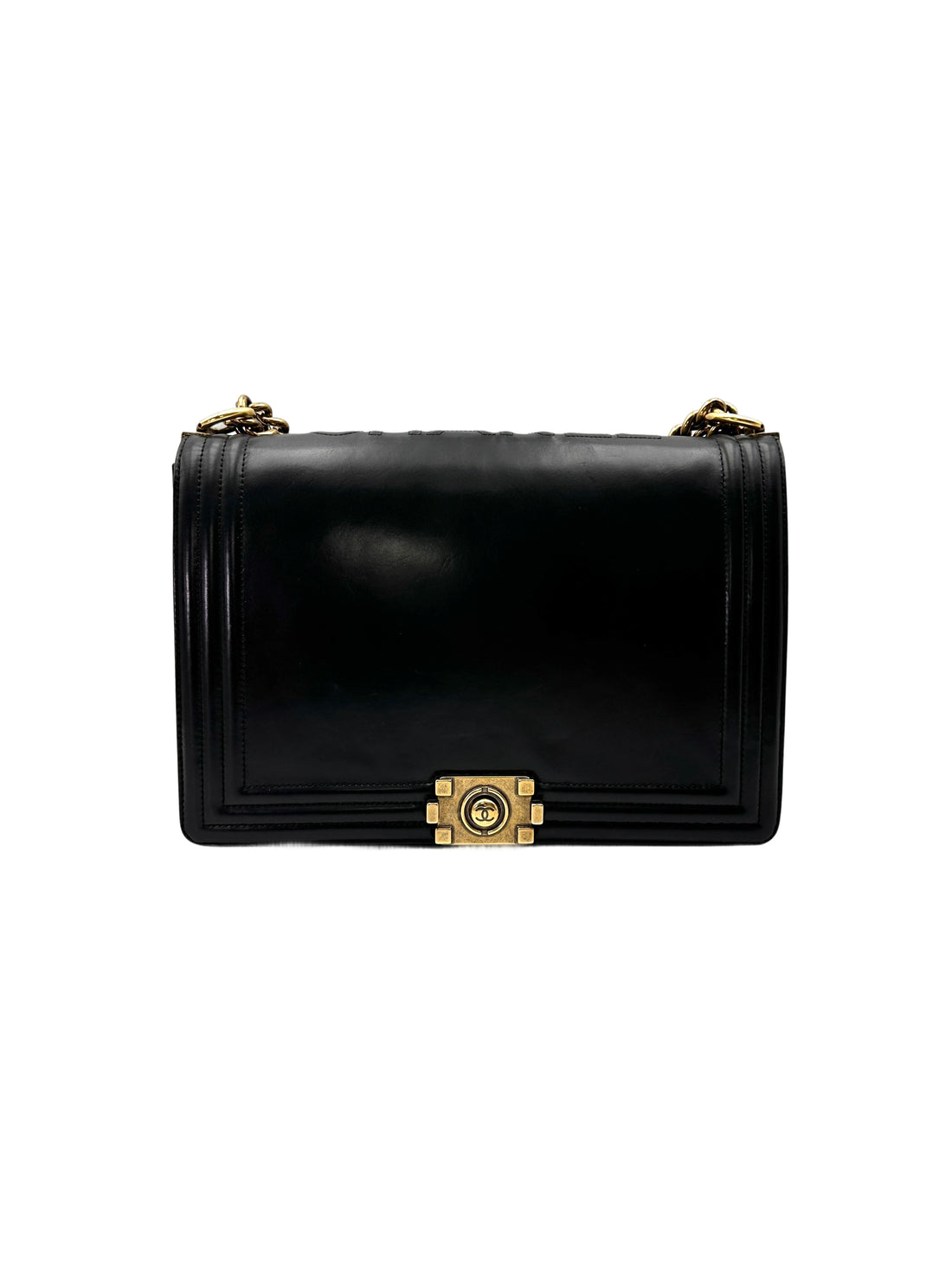 Chanel LeBoy Black Smooth Leather Large Size Flap Bag With Gold Buckle(15***59) CC2077