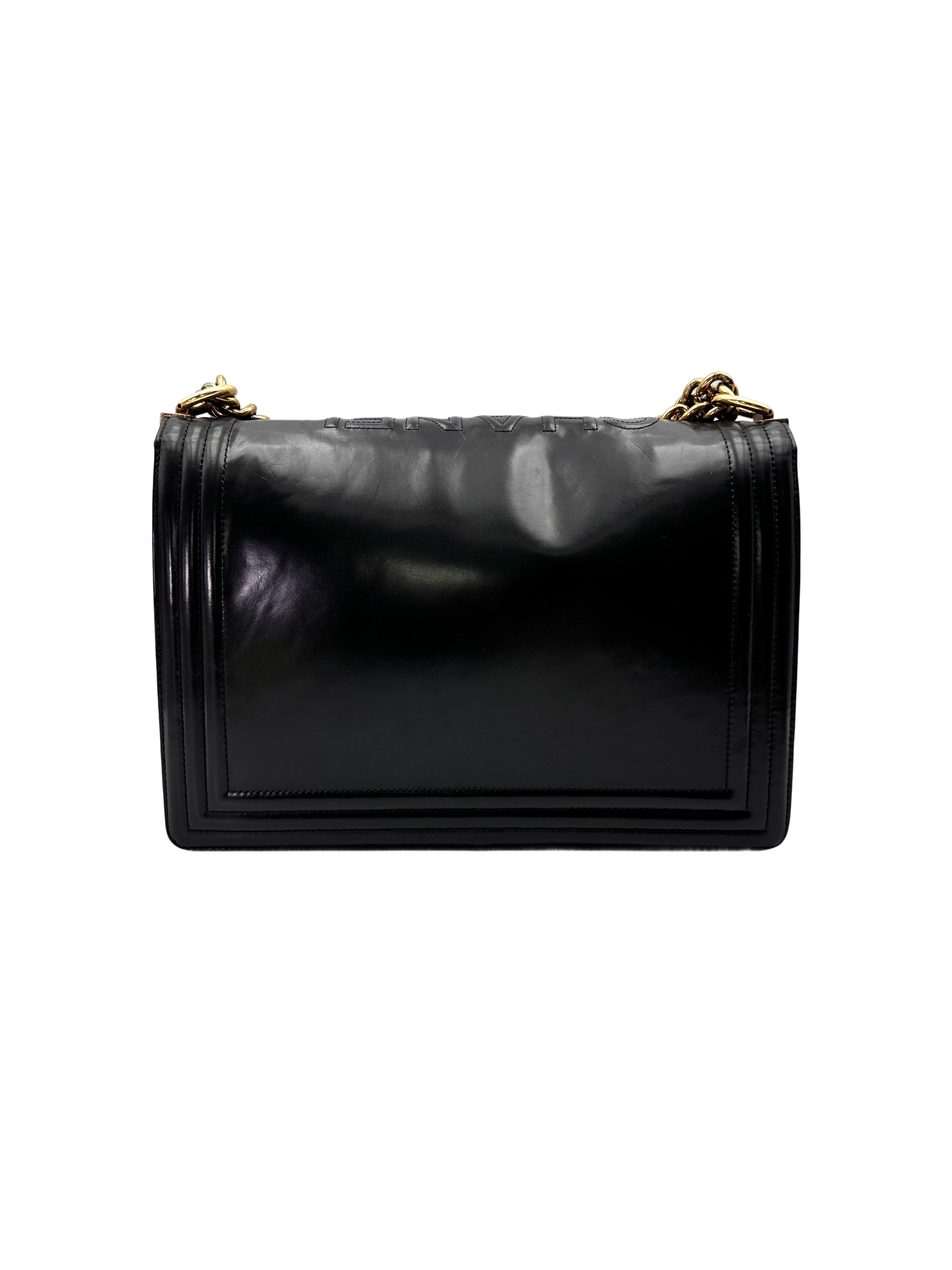 Chanel LeBoy Black Smooth Leather Large Size Flap Bag With Gold Buckle(15***59) CC2077