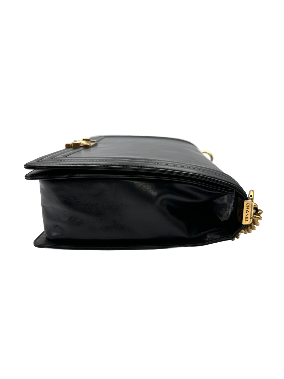 Chanel LeBoy Black Smooth Leather Large Size Flap Bag With Gold Buckle(15***59) CC2077