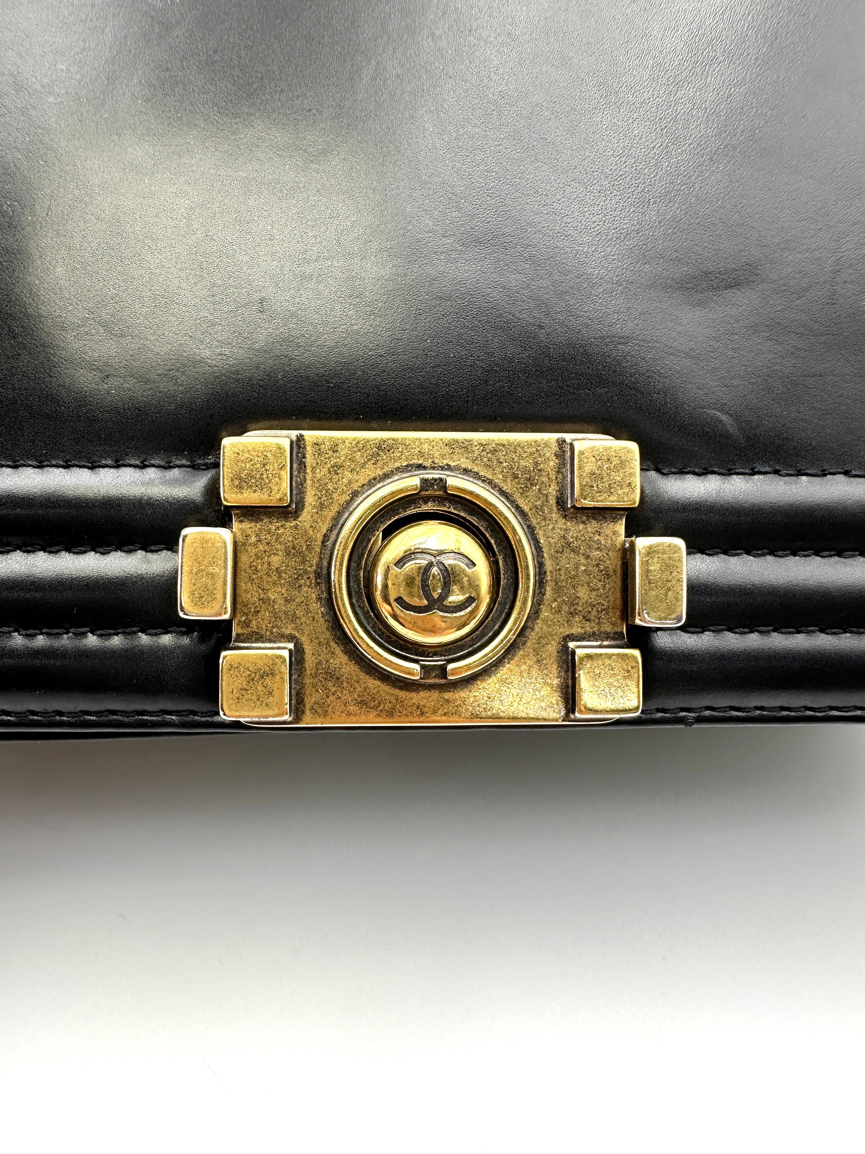 Chanel LeBoy Black Smooth Leather Large Size Flap Bag With Gold Buckle(15***59) CC2077