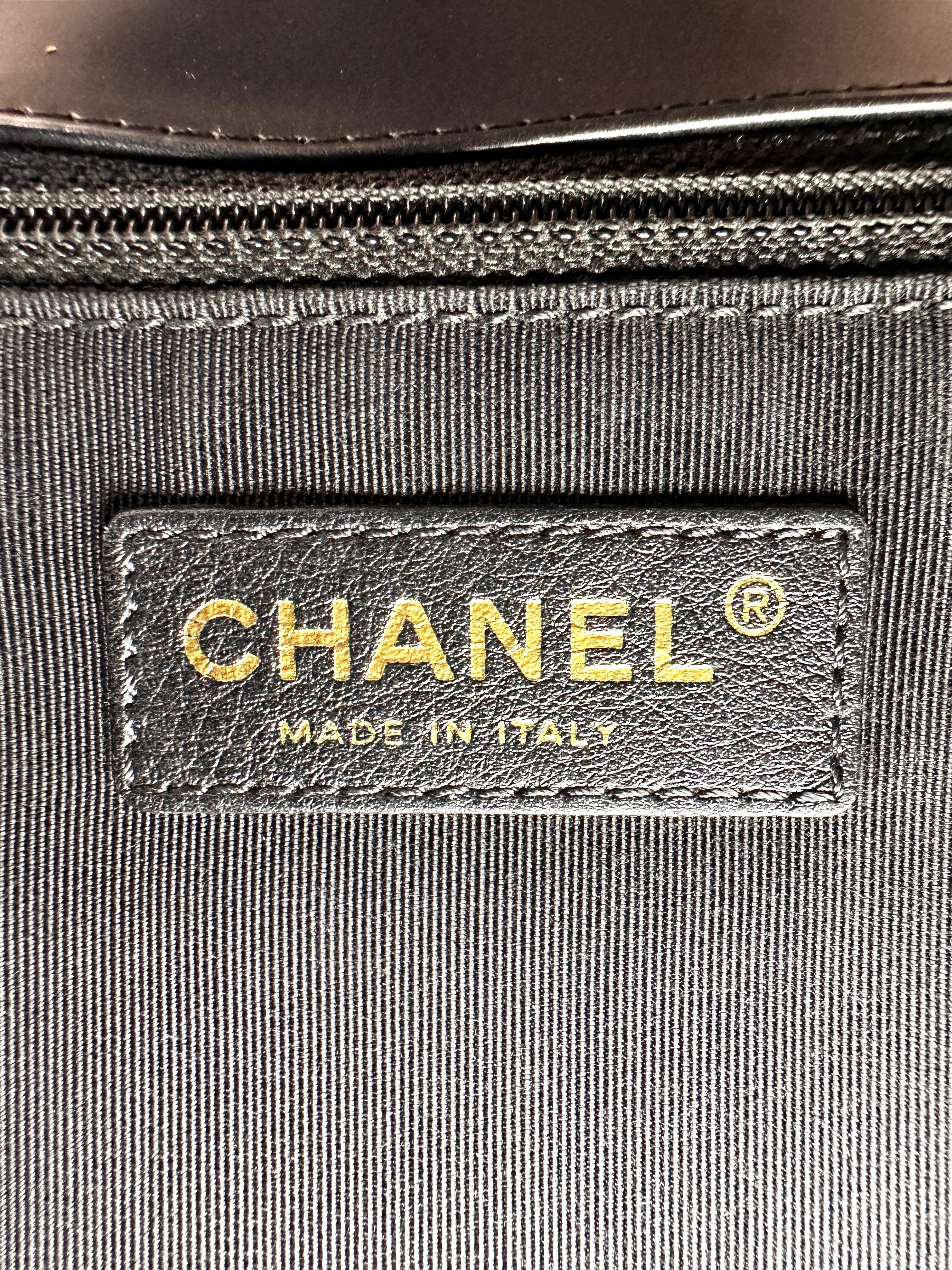 Chanel LeBoy Black Smooth Leather Large Size Flap Bag With Gold Buckle(15***59) CC2077