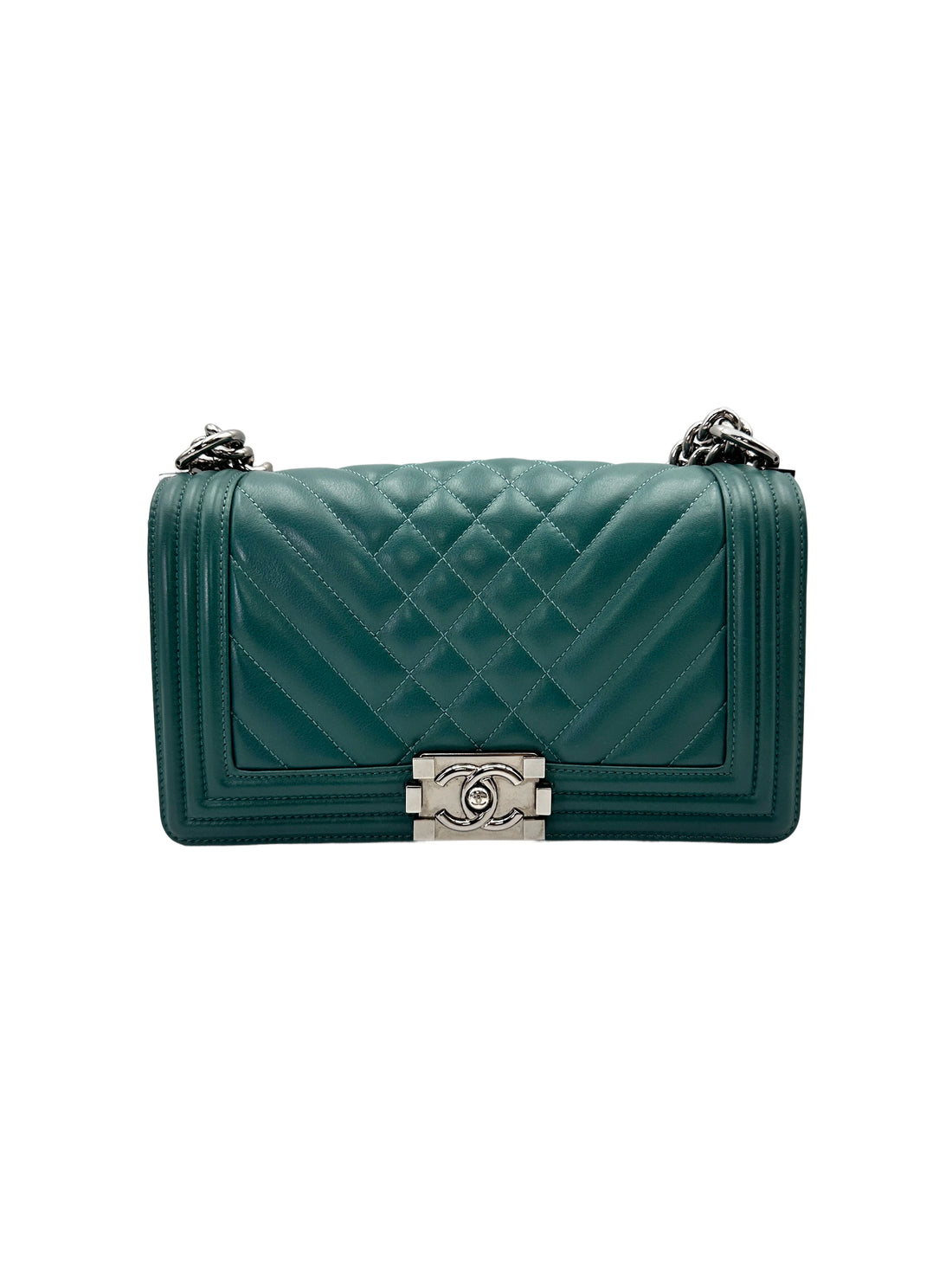 Chanel LeBoy Green Quilted Leather Flap Bag With Silver Buckle(19***91) CC2078