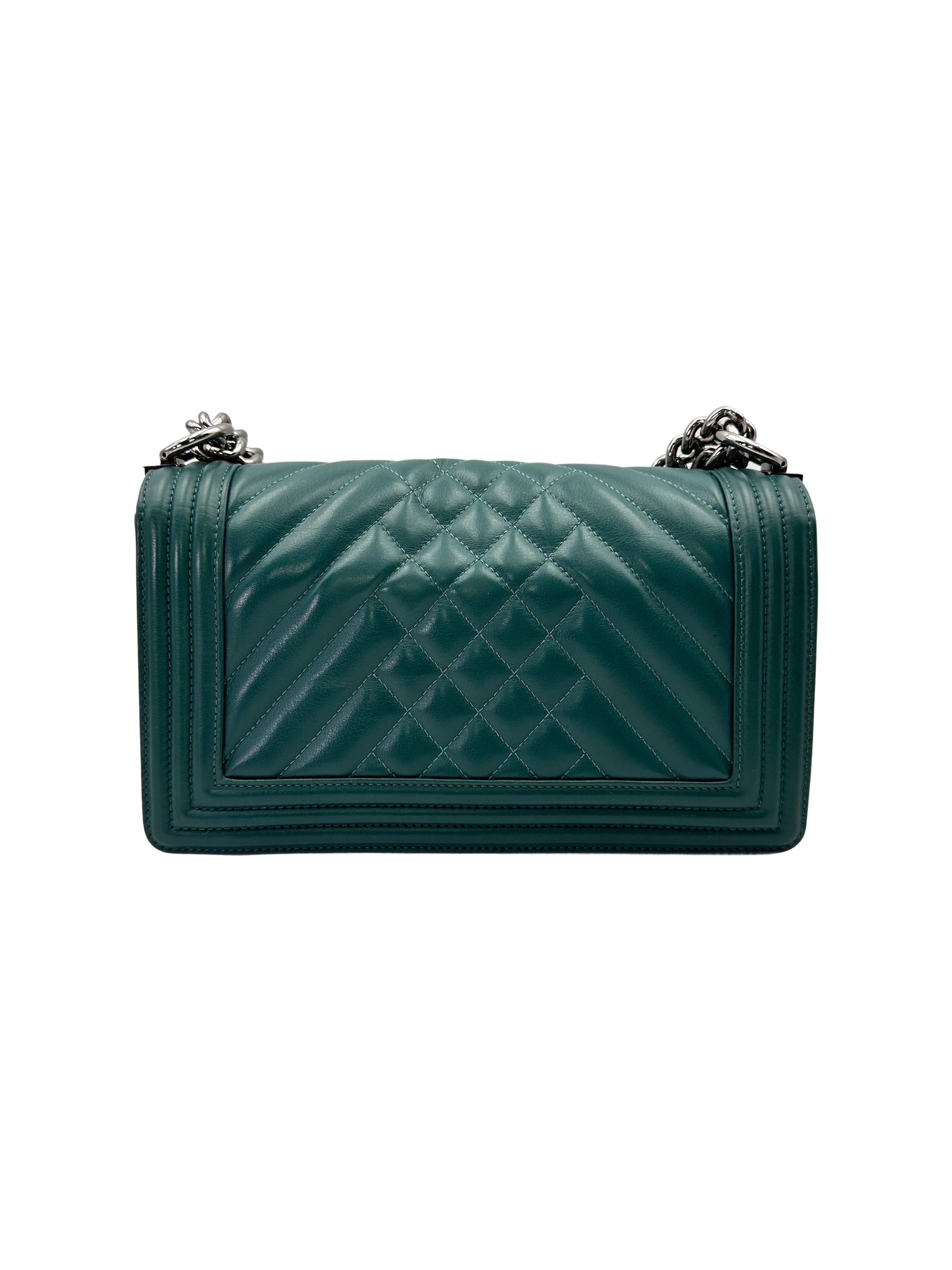Chanel LeBoy Green Quilted Leather Flap Bag With Silver Buckle(19***91) CC2078