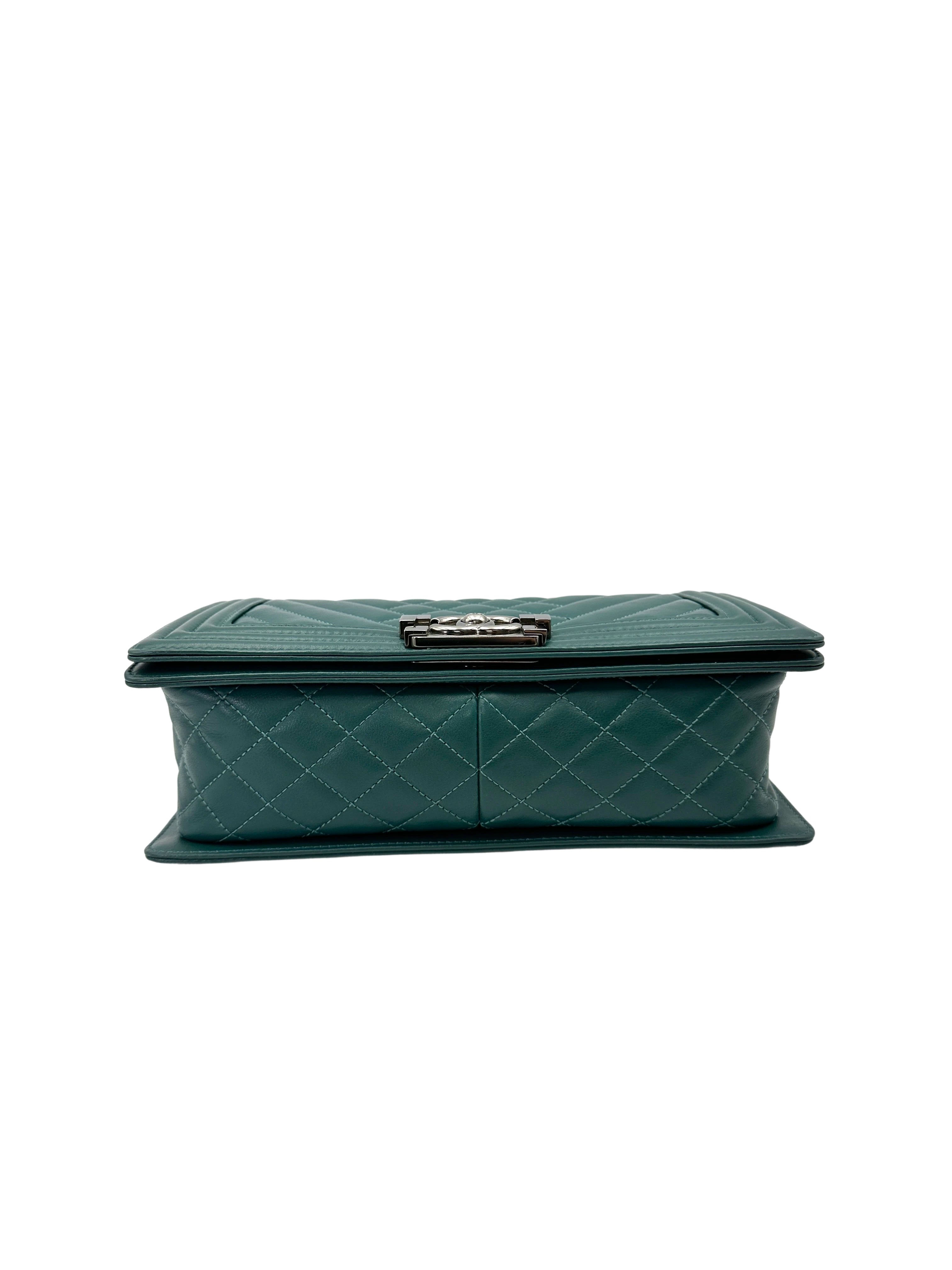 Chanel LeBoy Green Quilted Leather Flap Bag With Silver Buckle(19***91) CC2078