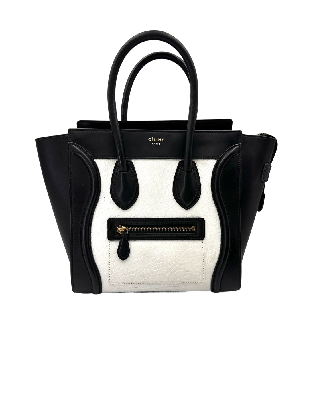 Celine Luggage Black/White Leather Medium Size Handle Bag CE169