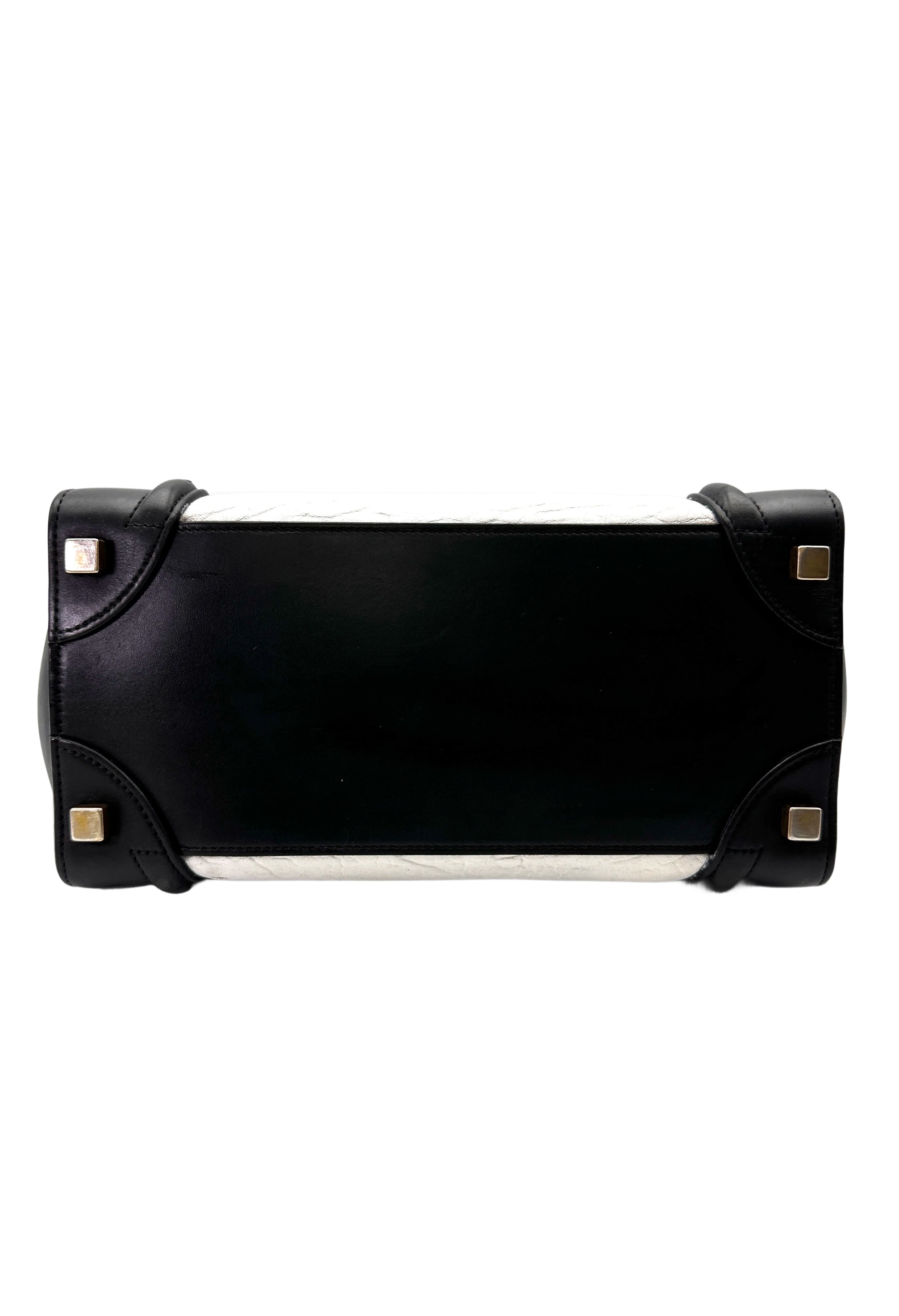 Celine Luggage Black/White Leather Medium Size Handle Bag CE169