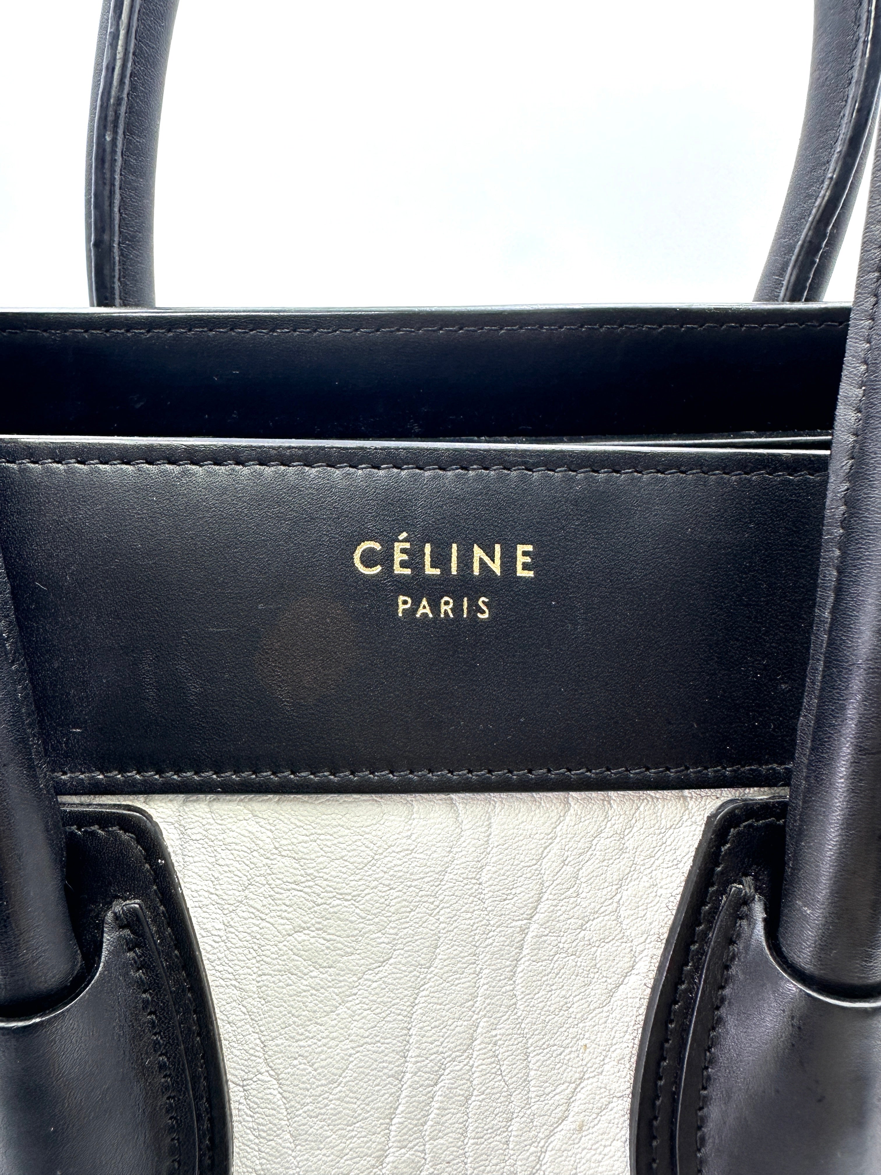 Celine Luggage Black/White Leather Medium Size Handle Bag CE169
