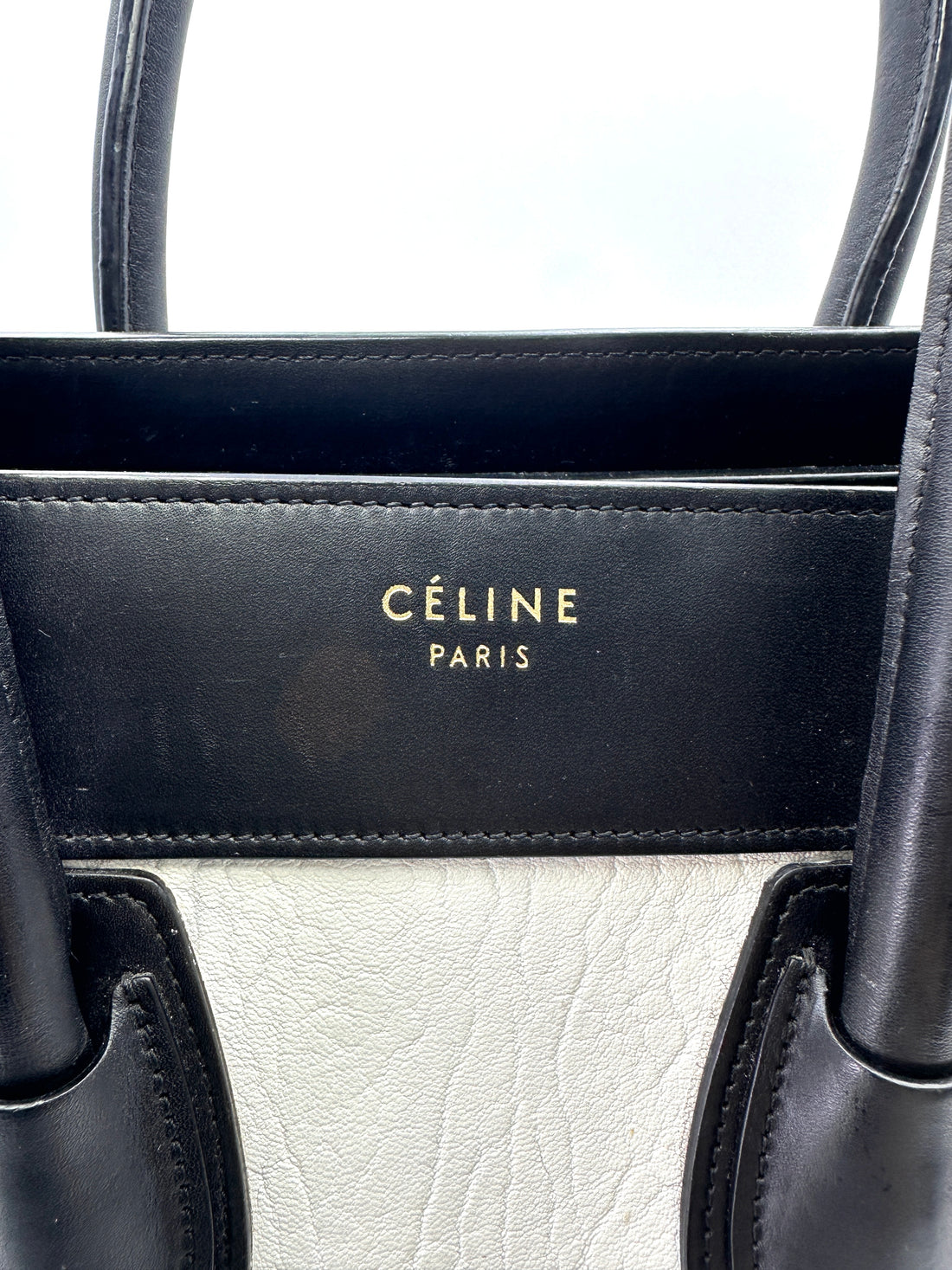 Celine Luggage Black/White Leather Medium Size Handle Bag CE169