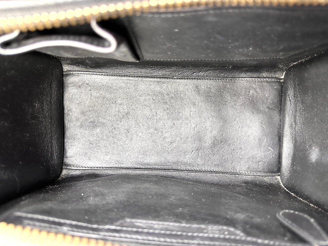 Celine Luggage Black/White Leather Medium Size Handle Bag CE169