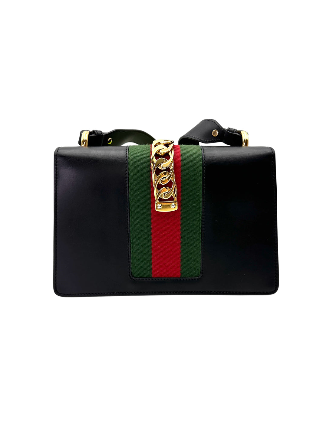 Gucci Sylvie Black Leather Medium Size Shoulder Bag GG1166