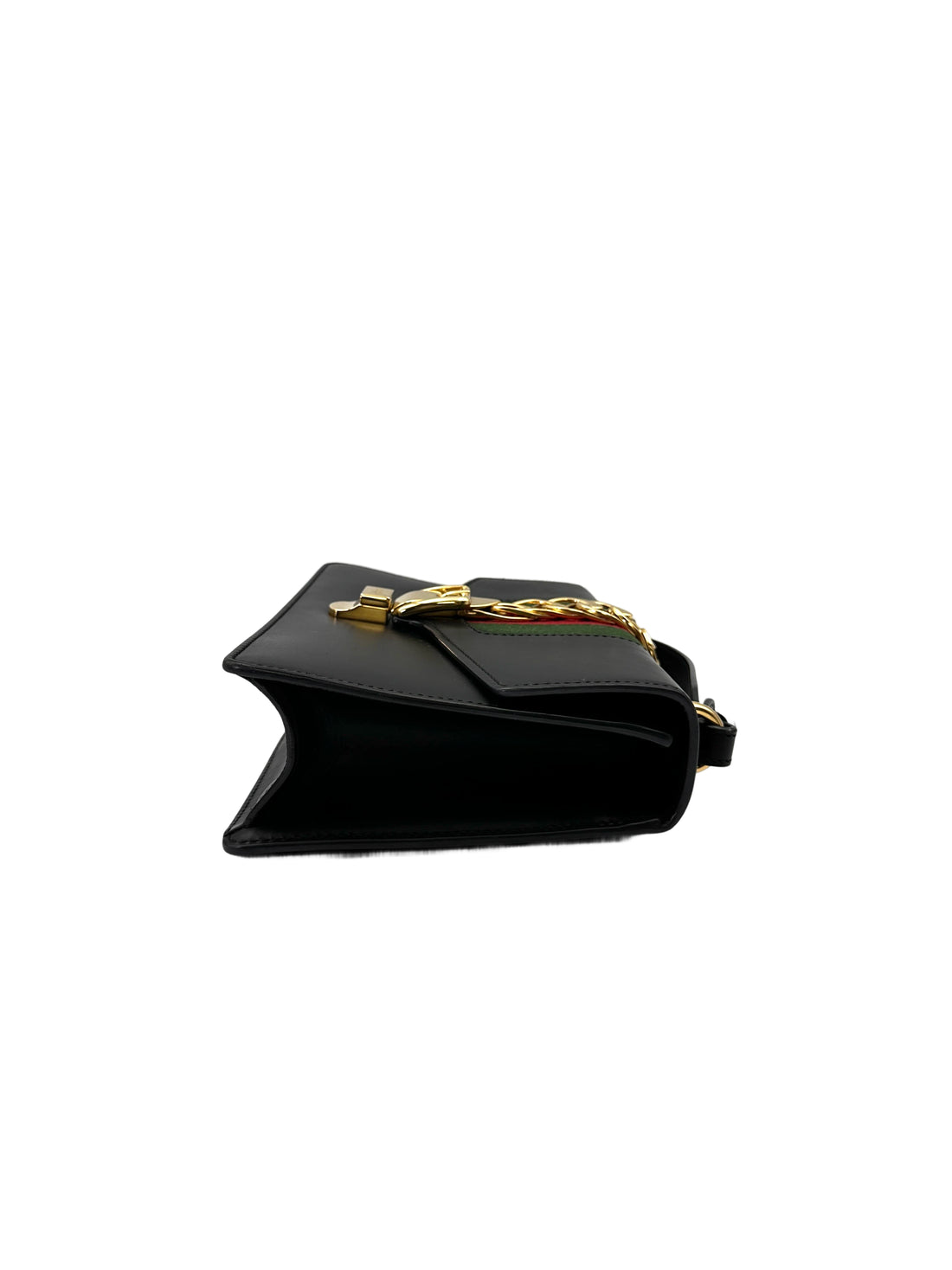 Gucci Sylvie Black Leather Medium Size Shoulder Bag GG1166