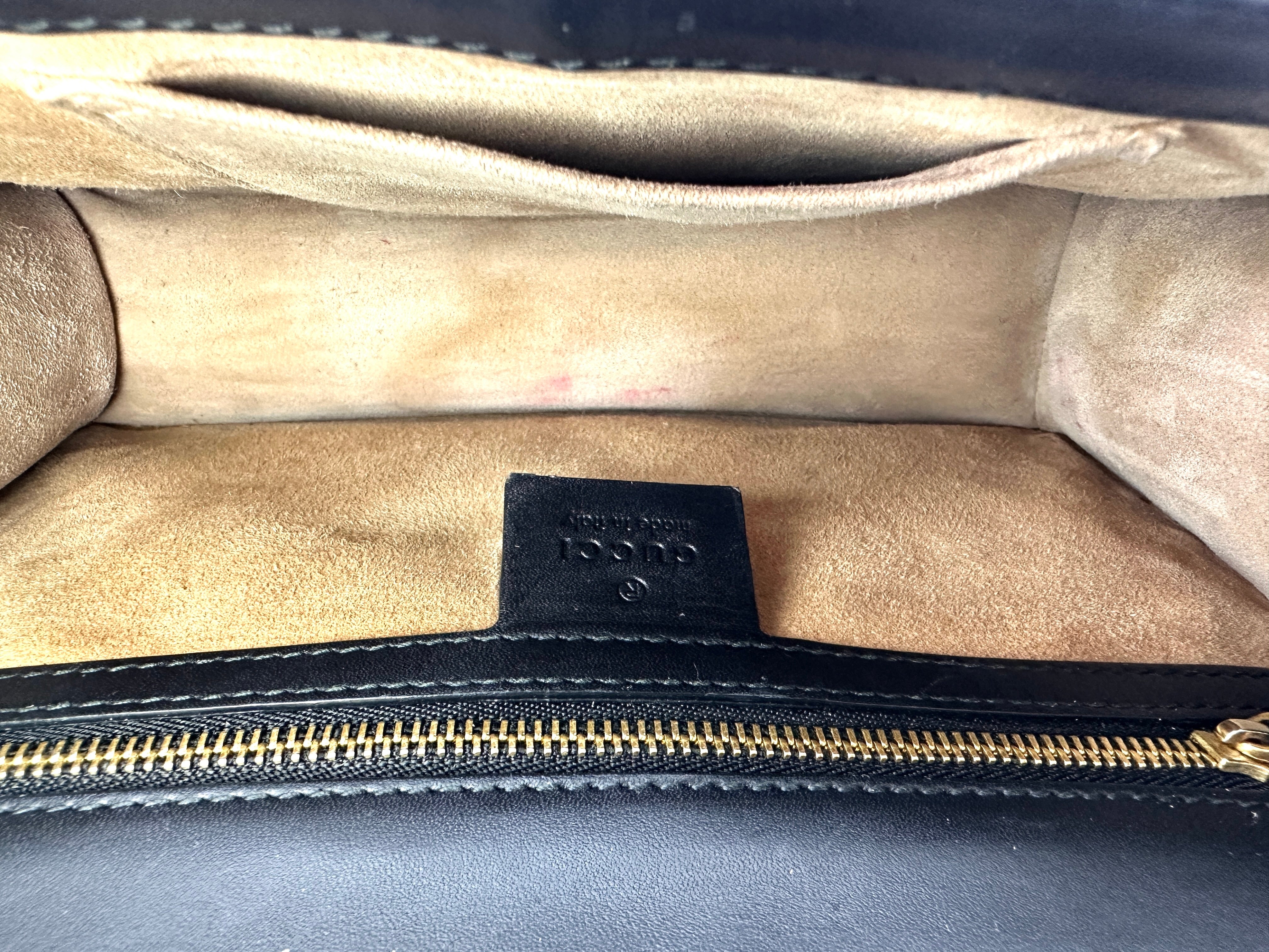 Gucci Sylvie Black Leather Medium Size Shoulder Bag GG1166