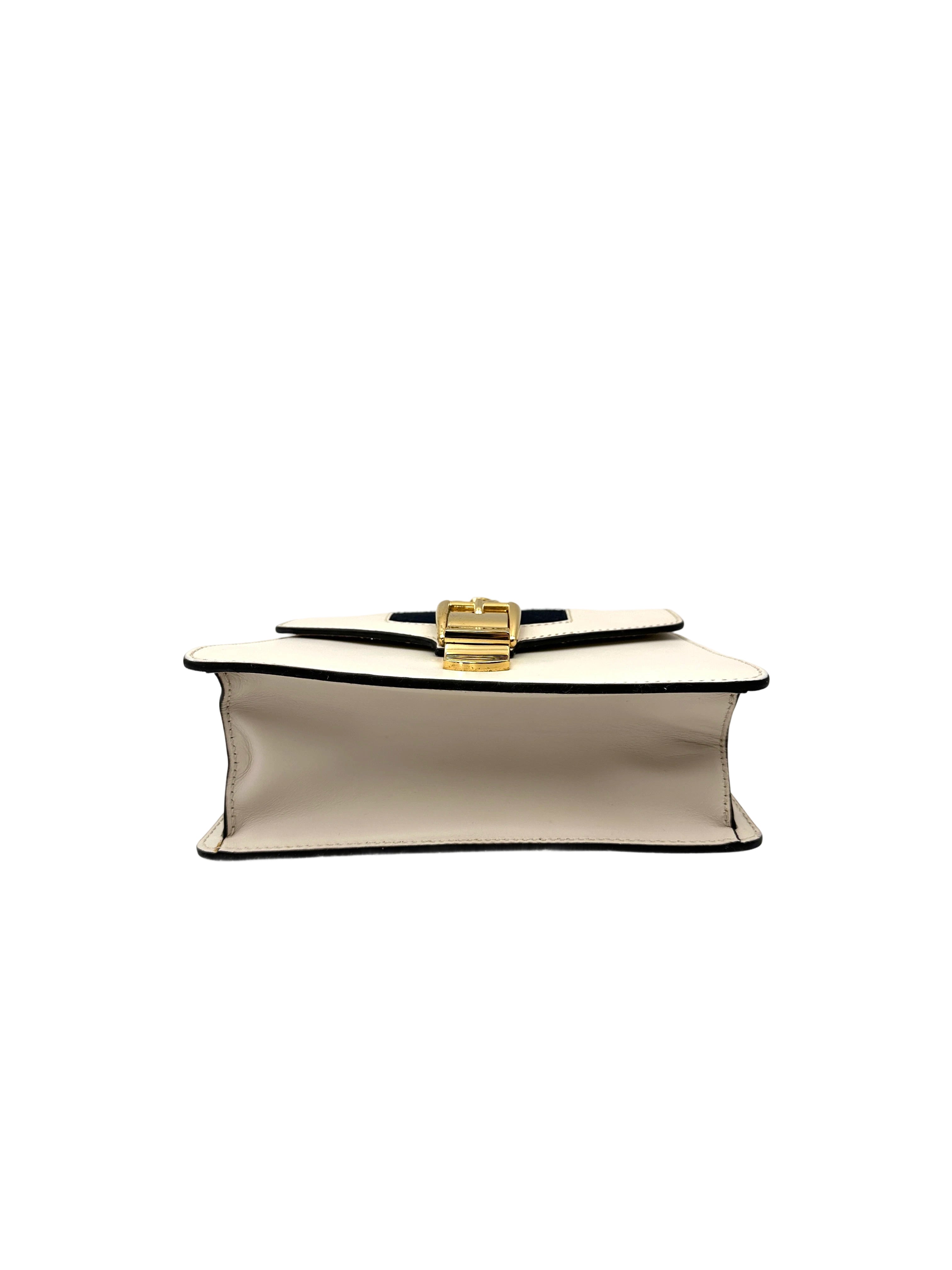 Gucci Sylvie White Leather Medium Size Top Handle Bag GG1171