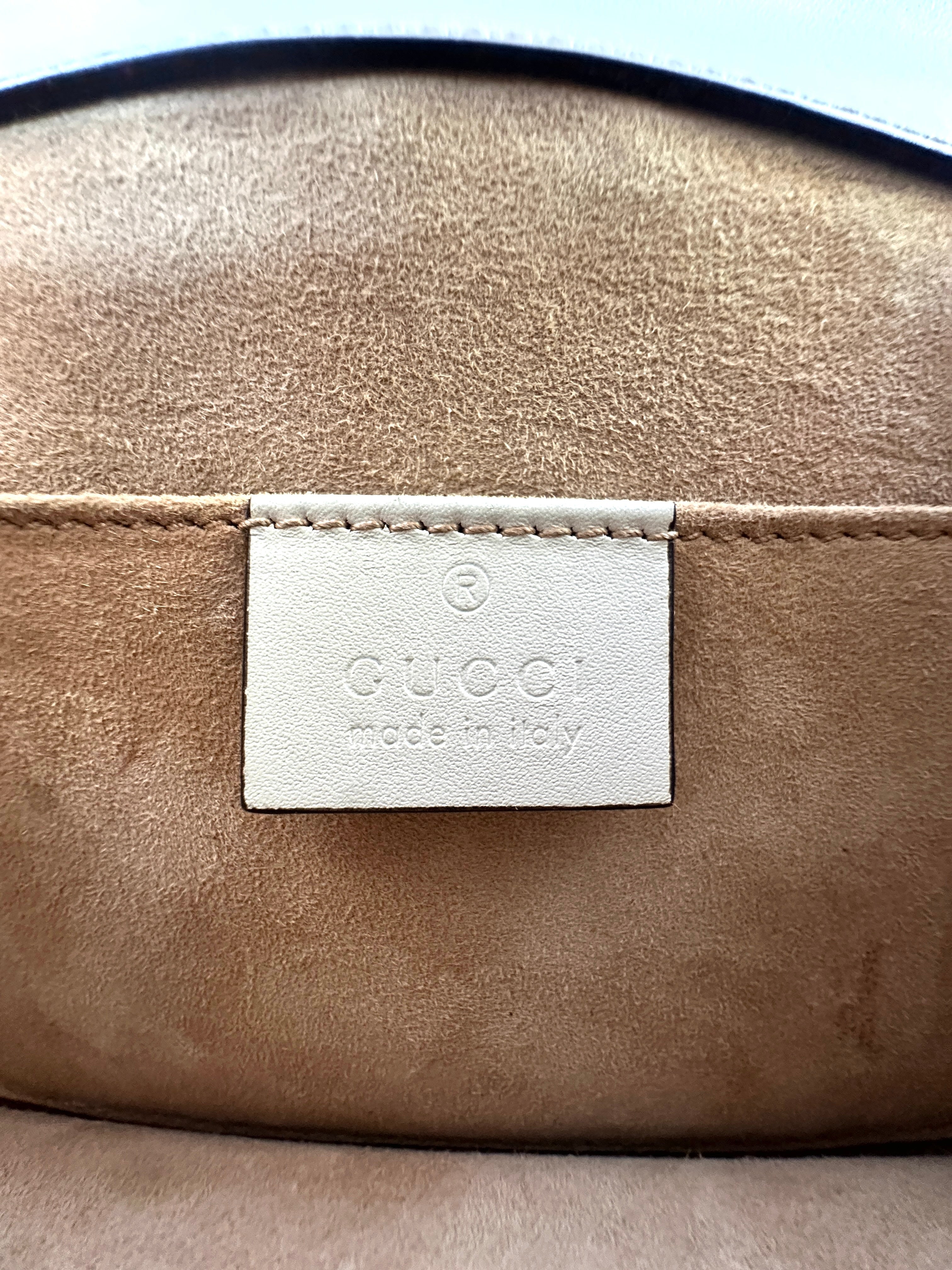 Gucci Sylvie White Leather Medium Size Top Handle Bag GG1171