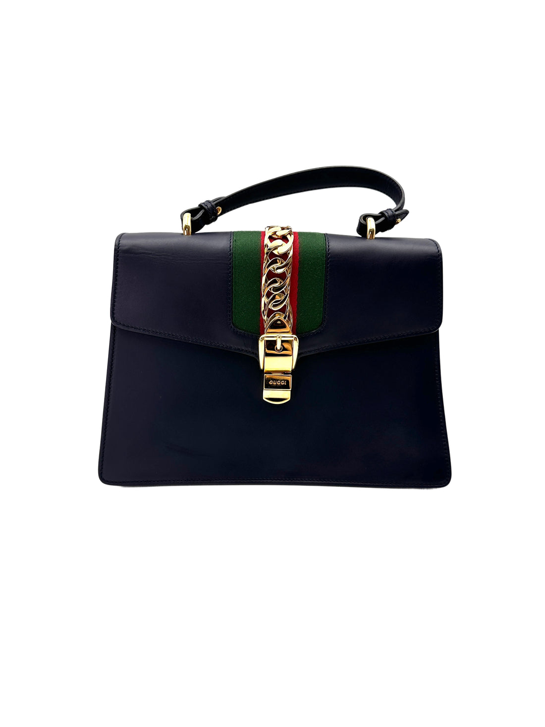 Gucci Sylvie Black Leather Large Size Top Handle Bag GG1172
