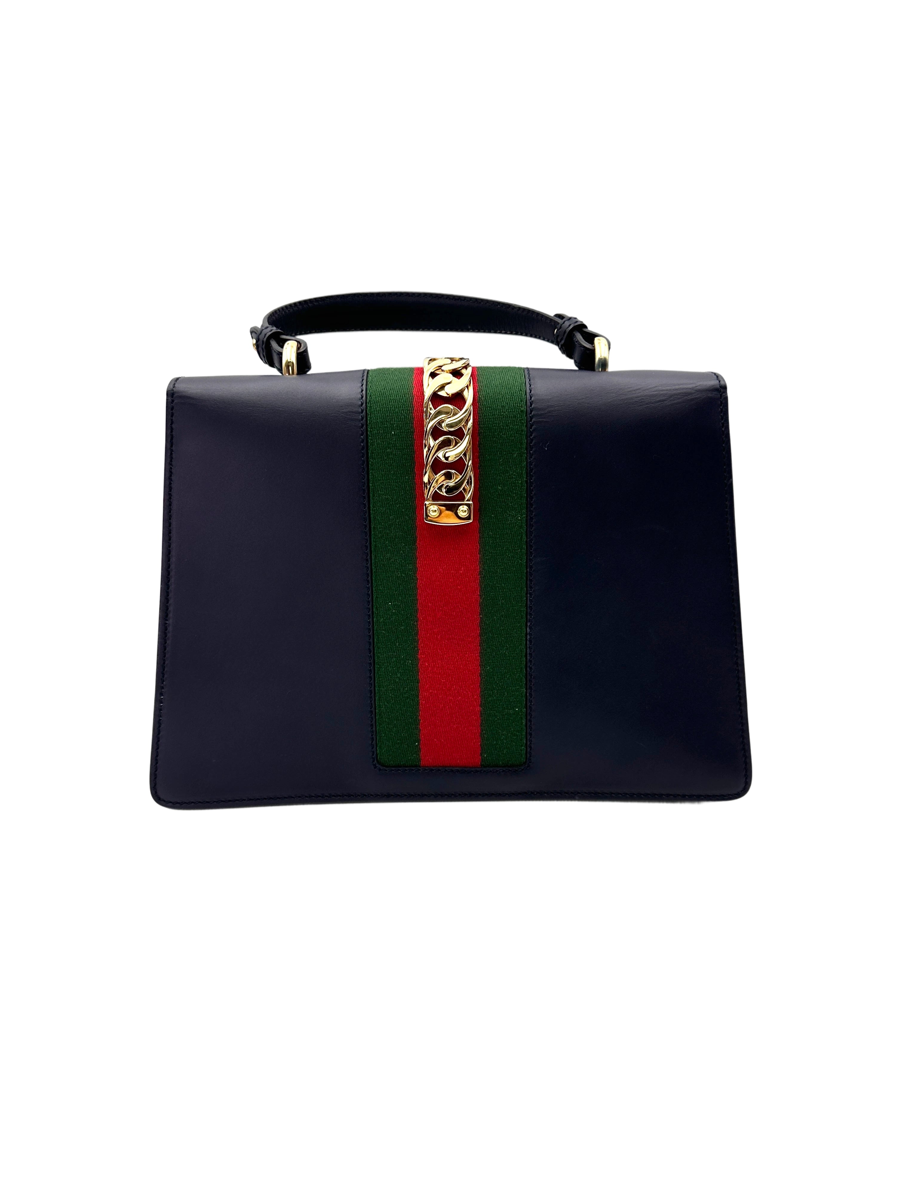 Gucci Sylvie Black Leather Large Size Top Handle Bag GG1172