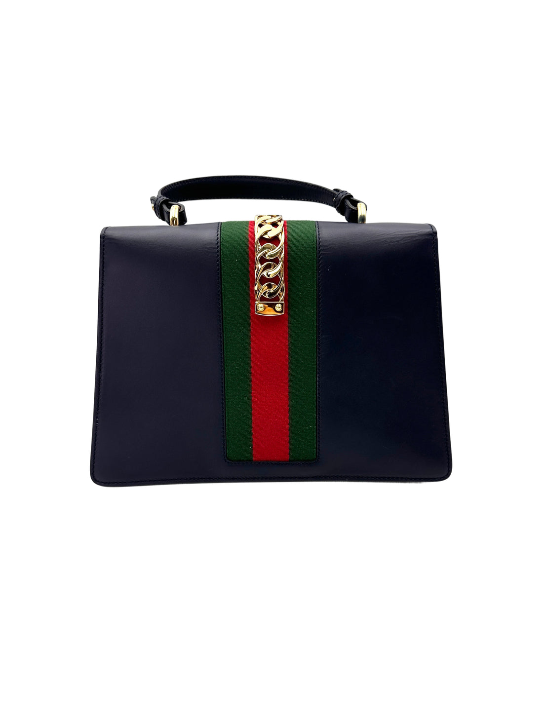 Gucci Sylvie Black Leather Large Size Top Handle Bag GG1172
