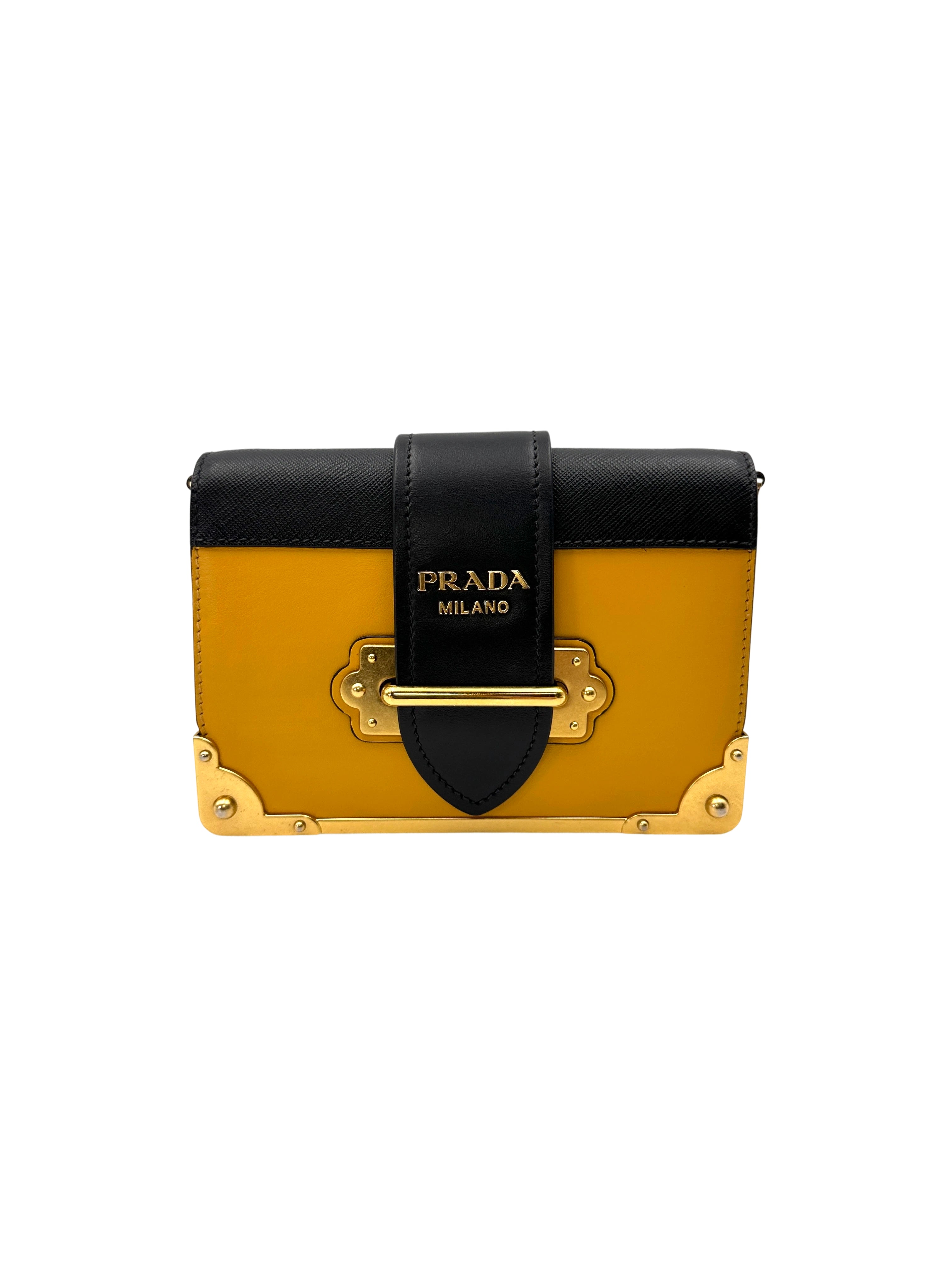 Prada Cahier Black/Yellow Leather Shoulder Bag PR424