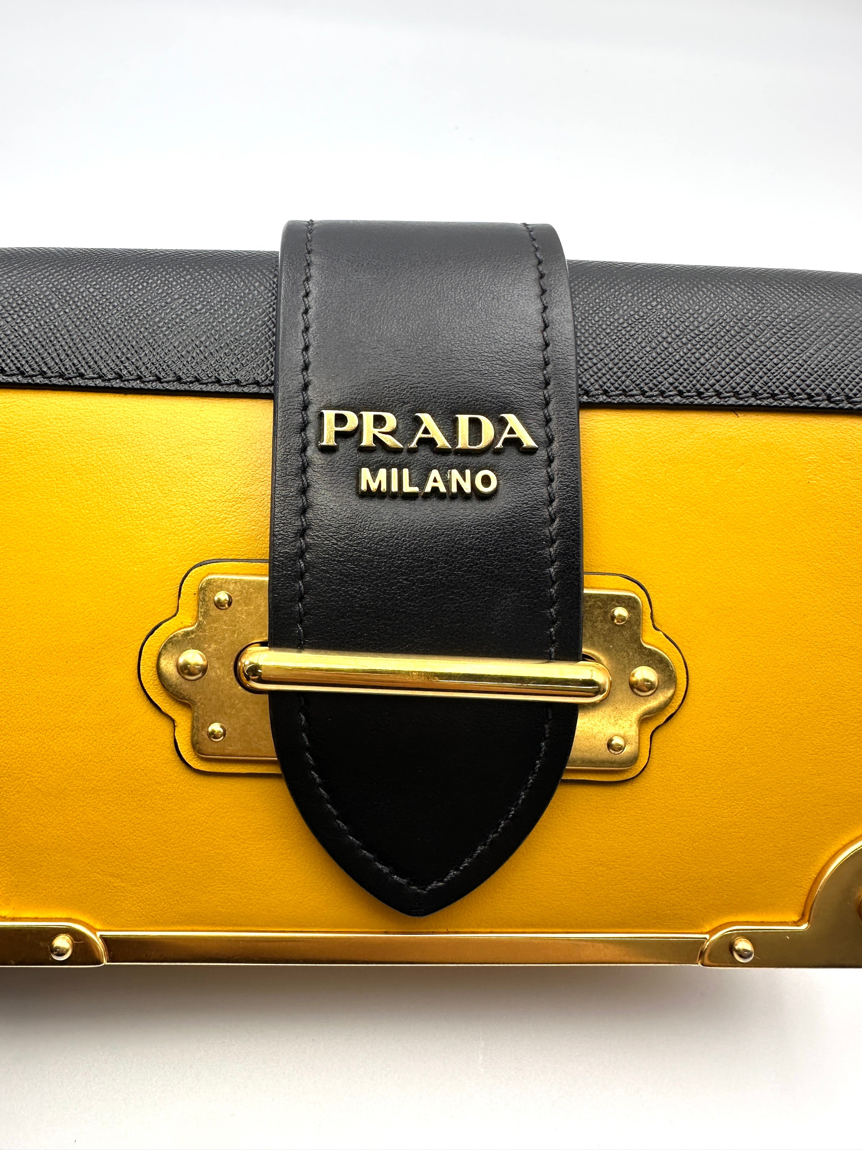 Prada Cahier Black/Yellow Leather Shoulder Bag PR424