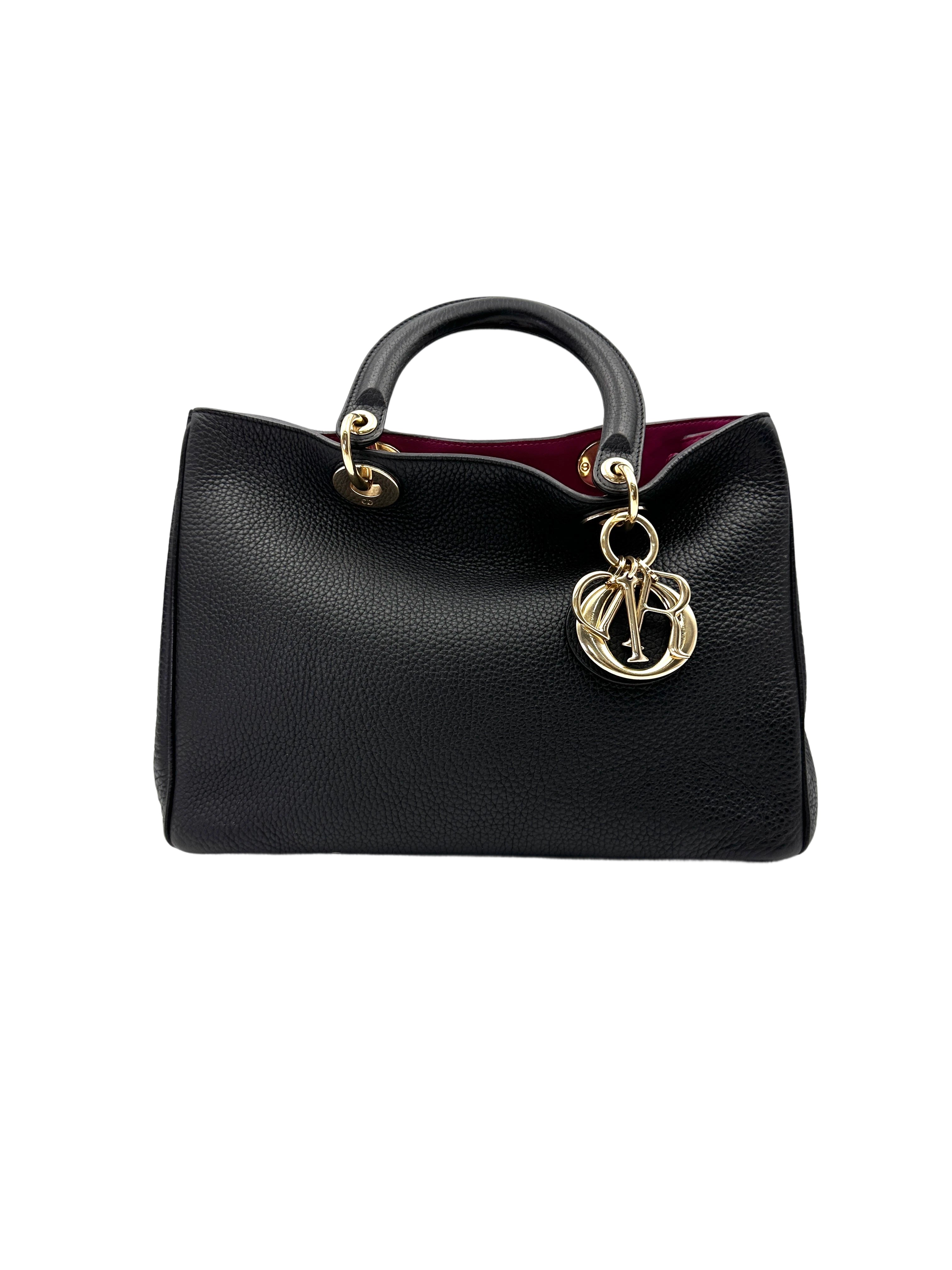 Christian Dior Diorissimo Black Leather Large Size Top Handle Bag DR770