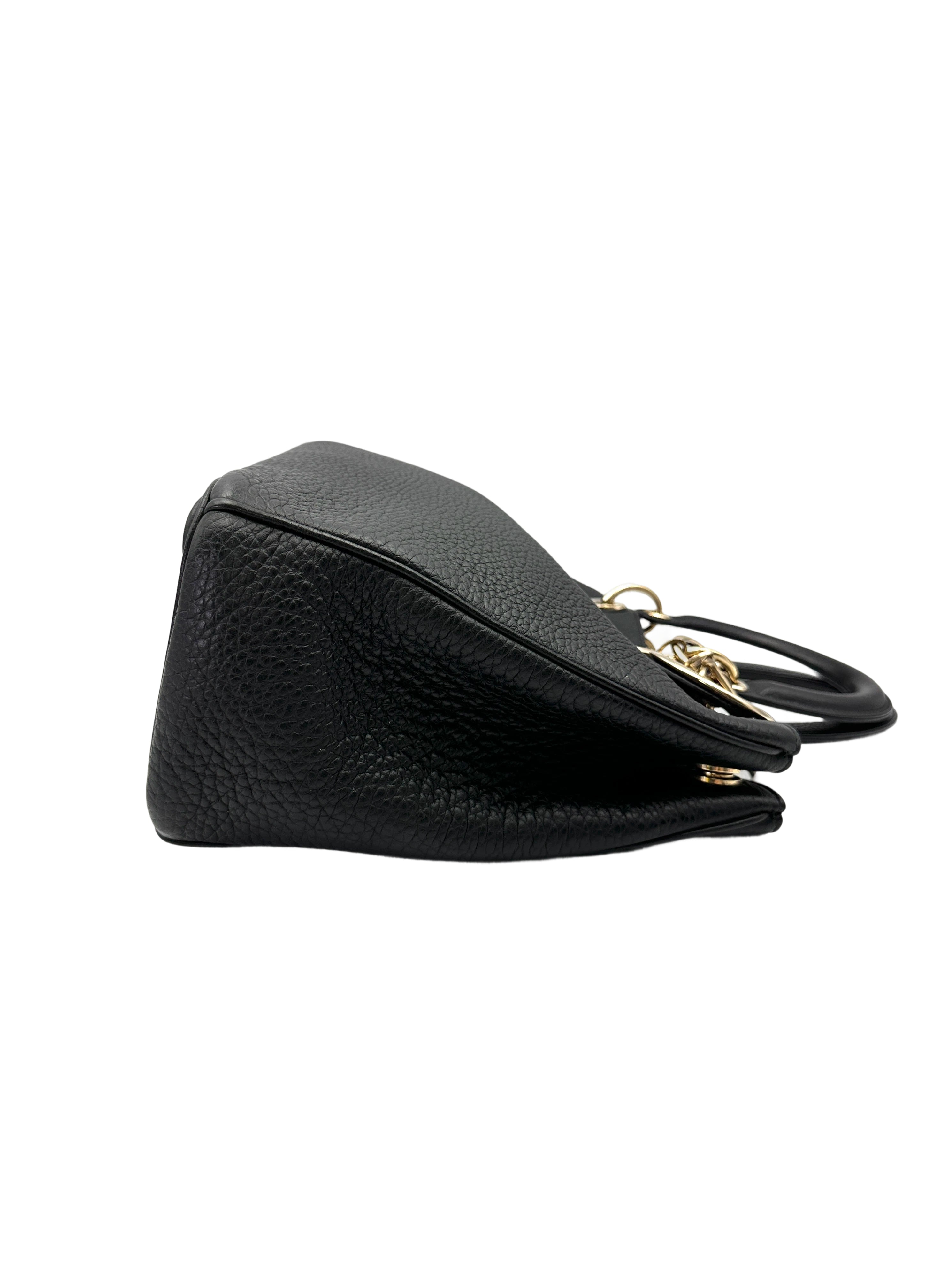 Christian Dior Diorissimo Black Leather Large Size Top Handle Bag DR770