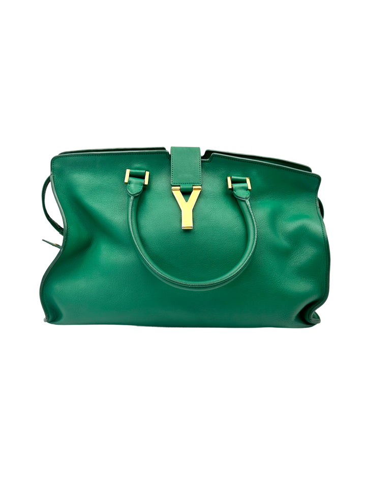 Saint Laurent Chyc Cabas Green Leather Large Size Handle Bag SL249
